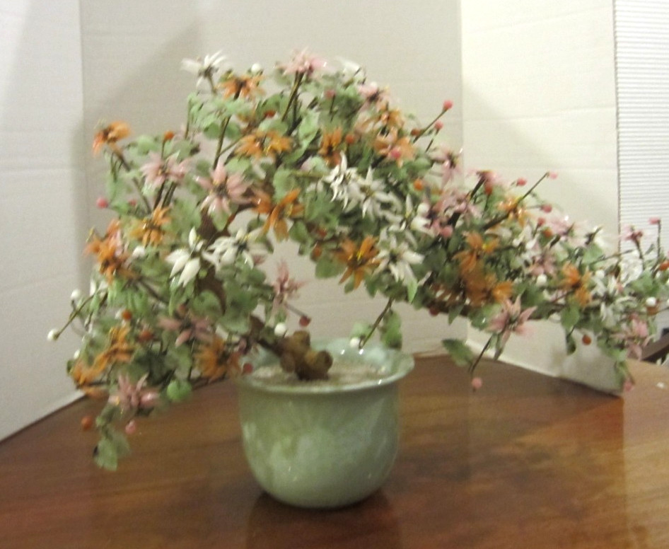 spectacular vintage multi-color flowering glass bonzai tree 31 ” long