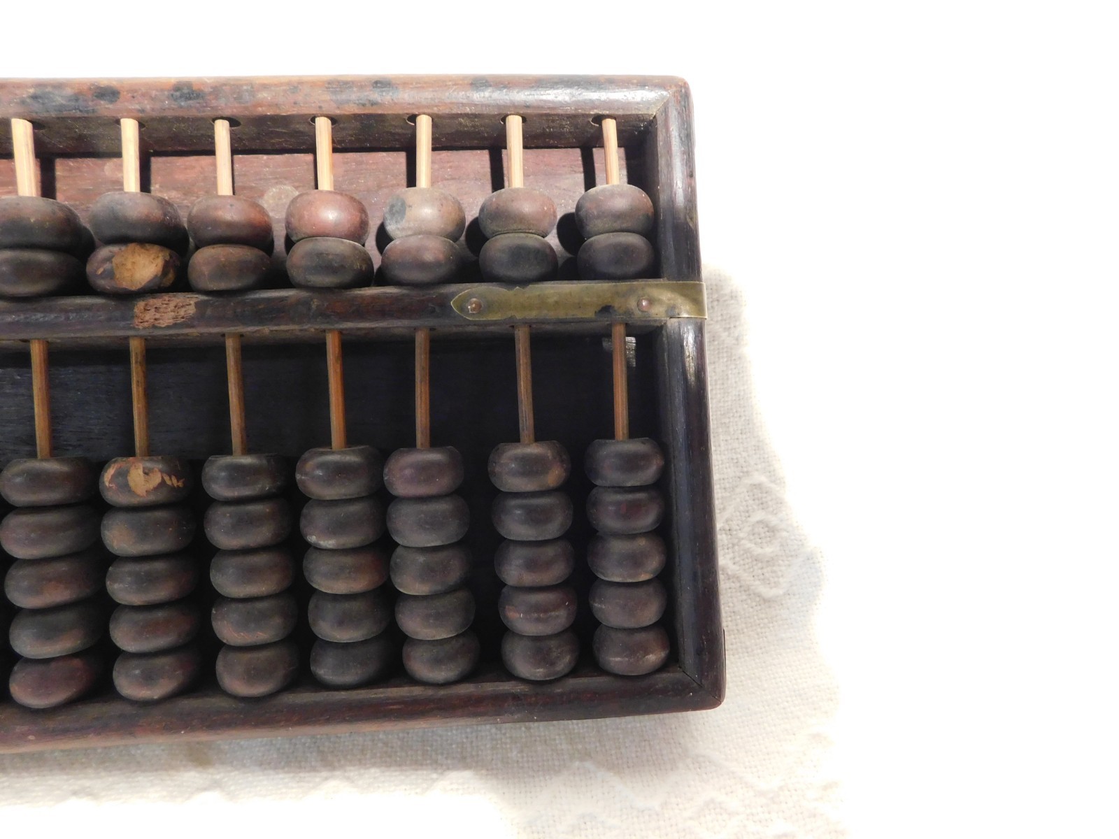Vintage Chinese Abacus Wood & Brass Calculator 11 Row 77 Bead