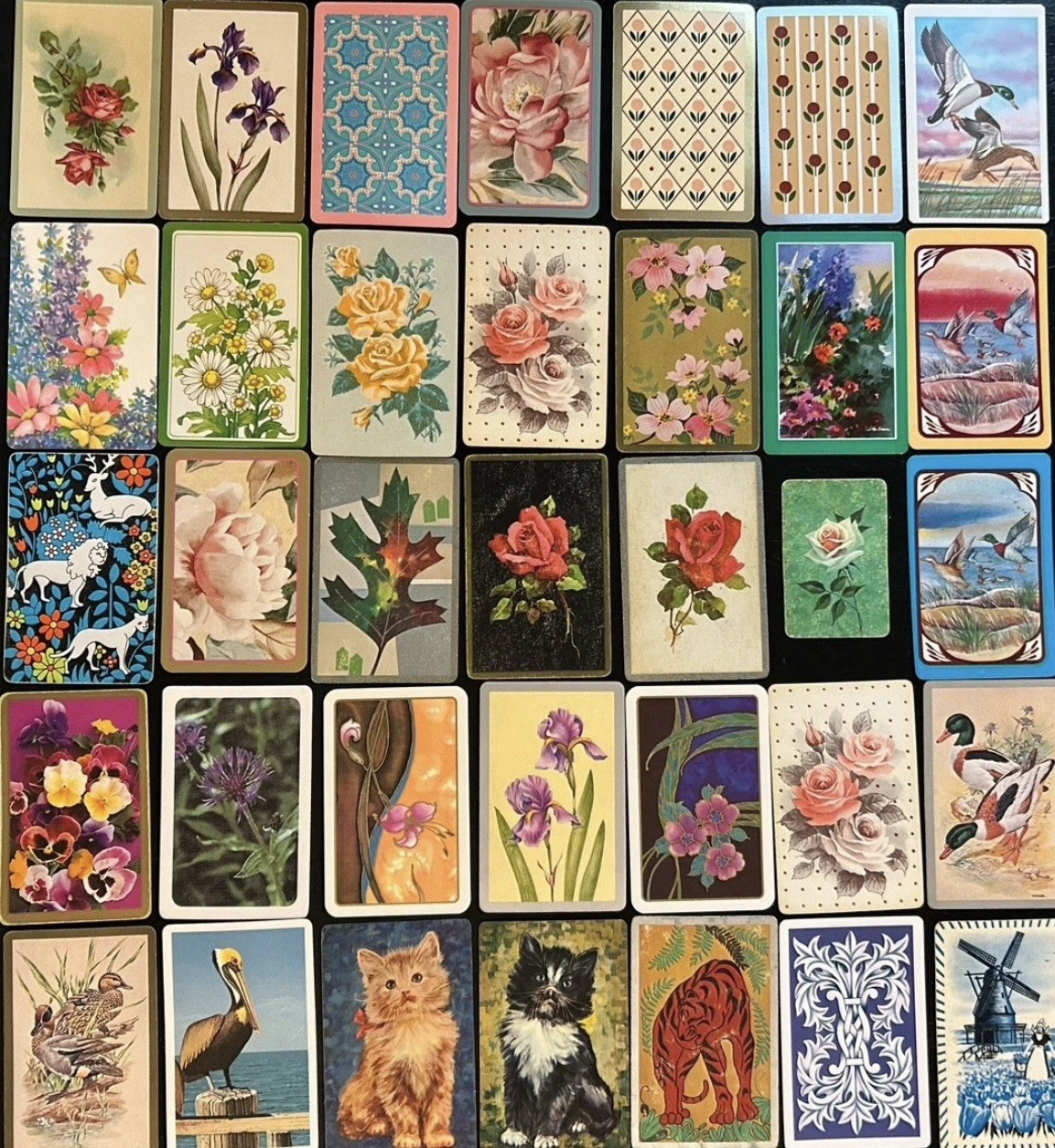 Lot of 100 Mixed Playing Cards Mostly Vintage Flowers Butterflies Animals Mixed