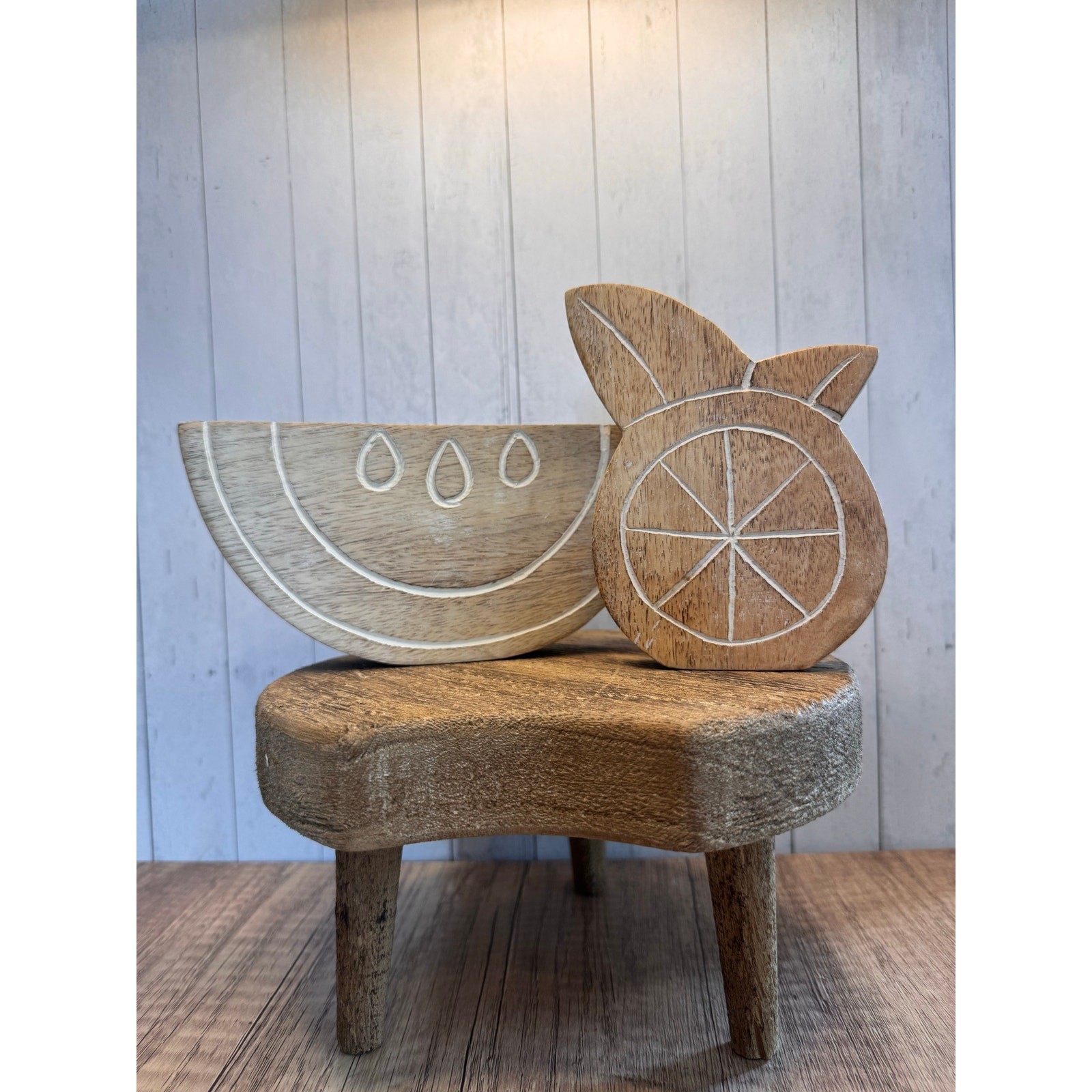 Rustic Wood Watermelon Wood Orange Home Decor Set of 2 Mango Wood Home Gift