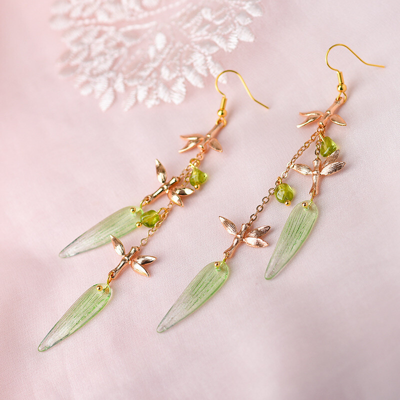 Chinese Coloured Glaze Flower Gild Bamboo Joint Tibetan Style Earbob Earrings