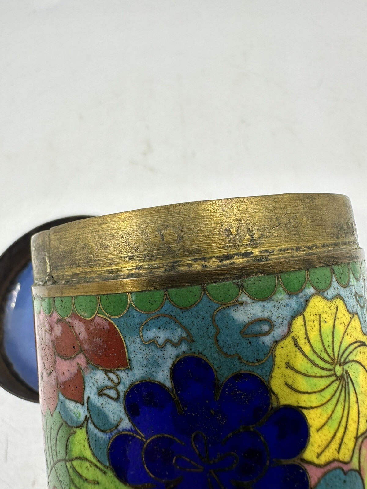 Late 1800’s Chinese Cloisonne Enamel Metal Tea Caddy W Lid Damaged Lid