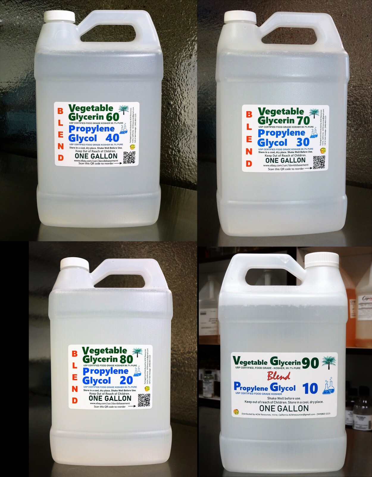 GALLON BLENDS VG PG VEGETABLE GLYCERIN & PROPYLENE GLYCOL USP GRADE