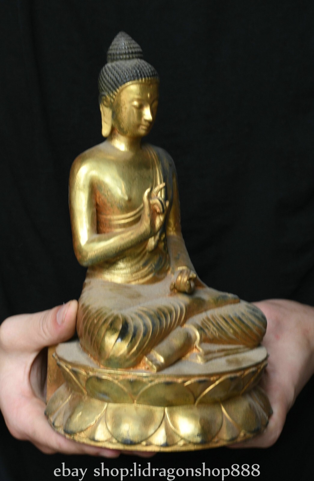 8.4″ Old Chinese Copper Gilt Buddhism Shakyamuni Amitabha Buddha Statue