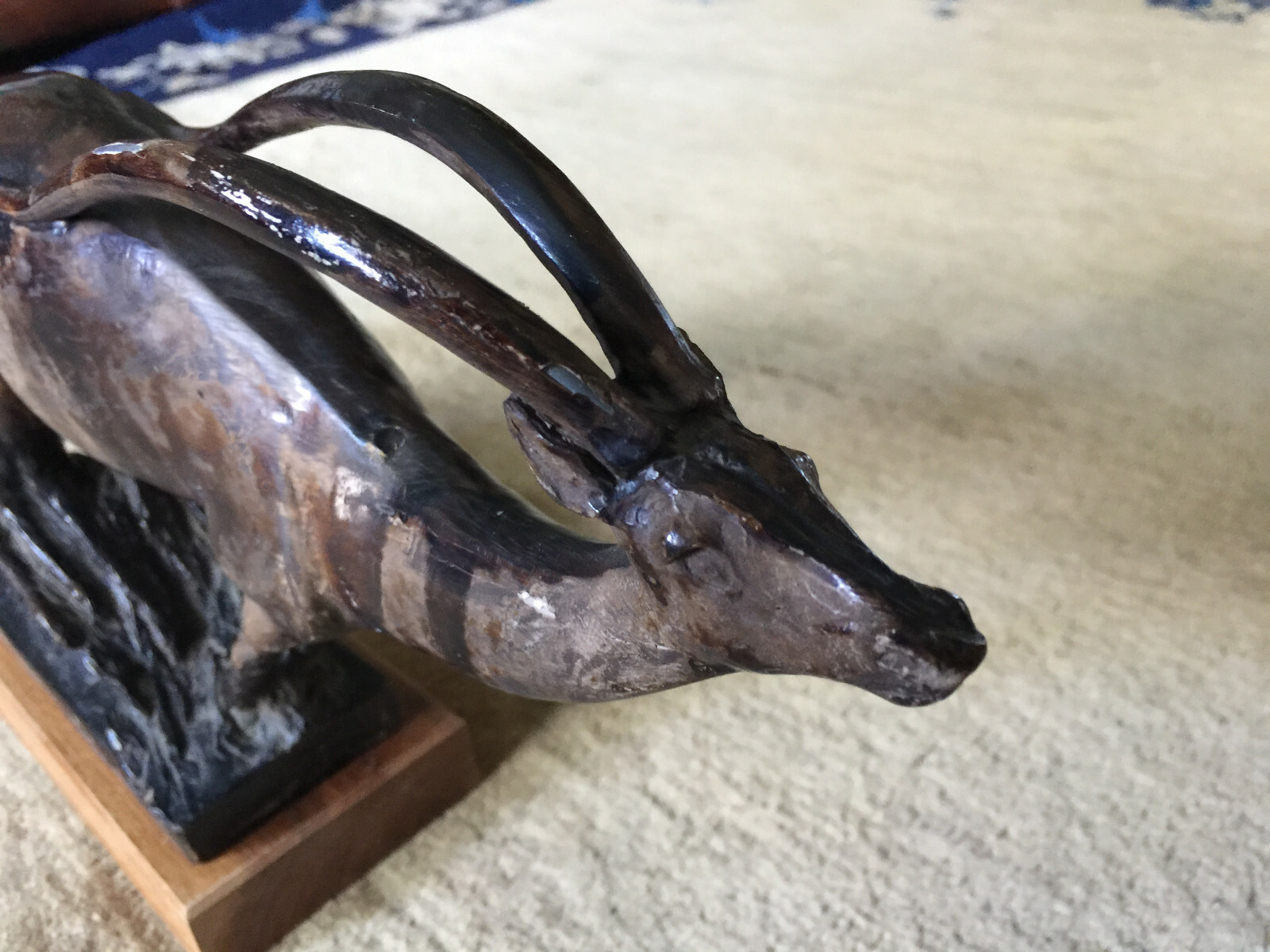Vintage Burl wood carving of A Dear & its baby Signed E. A. 1980 8-1/4″H x19″L