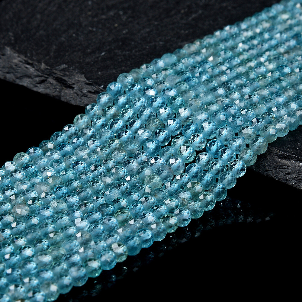 Natural Aqua Blue Apatite Grd AAA Micro Faceted Round 3MM 4MM Beads 15 inch(P82)