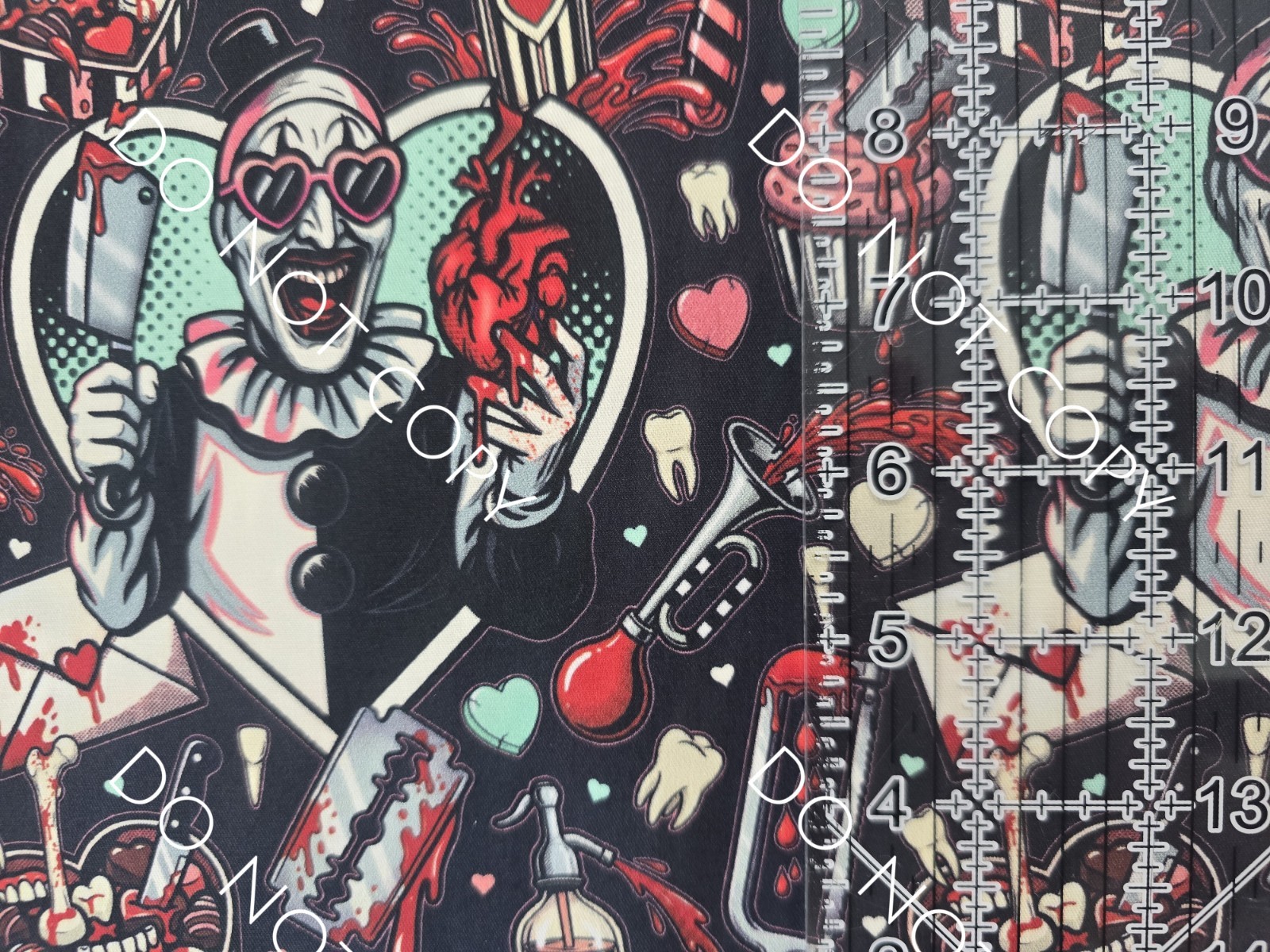 Custom 100% Cotton Woven Fabric Terrifier Hearts Movie By The 1/4 Yard 9×56
