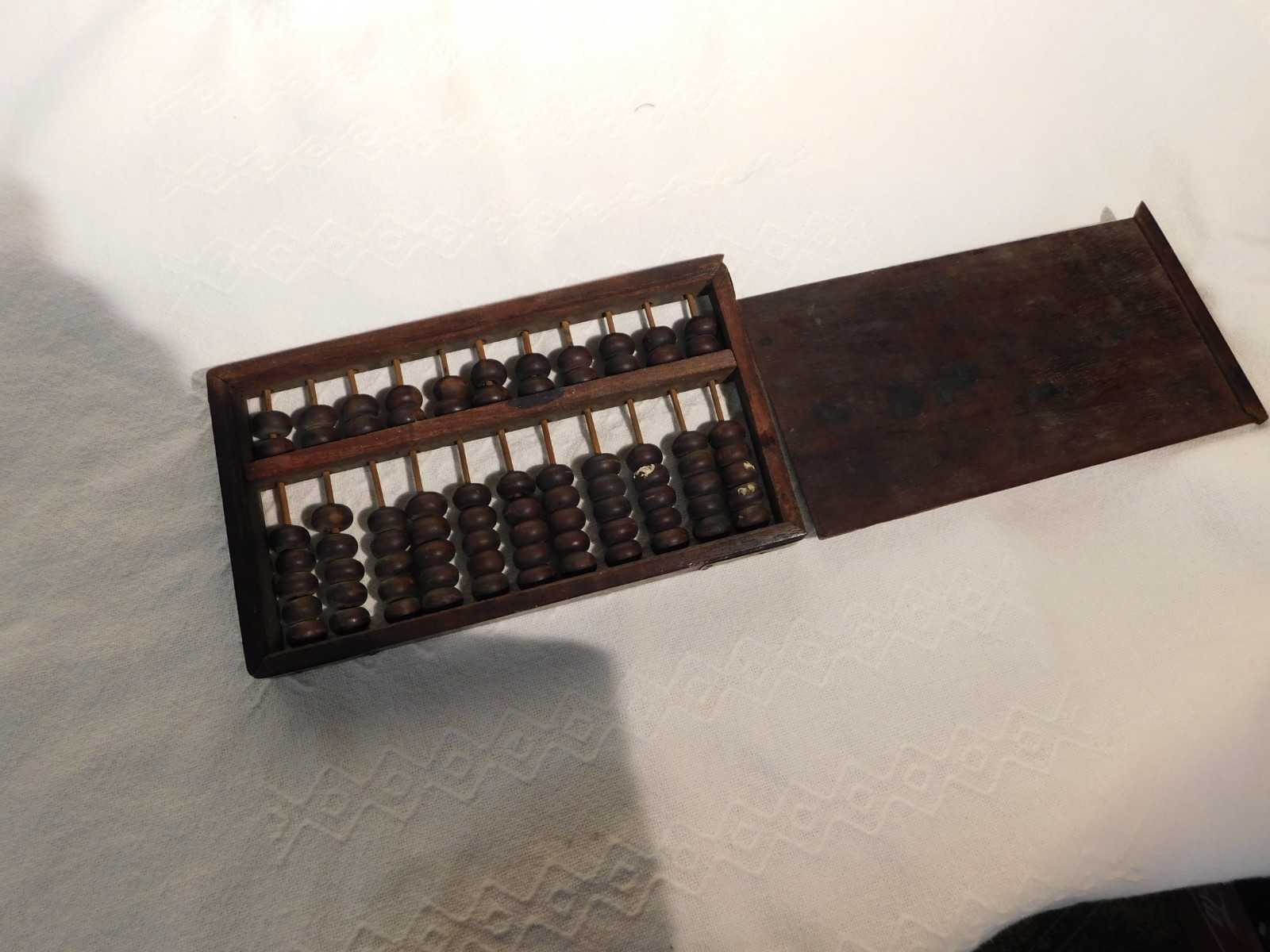 Vintage Chinese Abacus Wood & Brass Calculator 11 Row 77 Bead