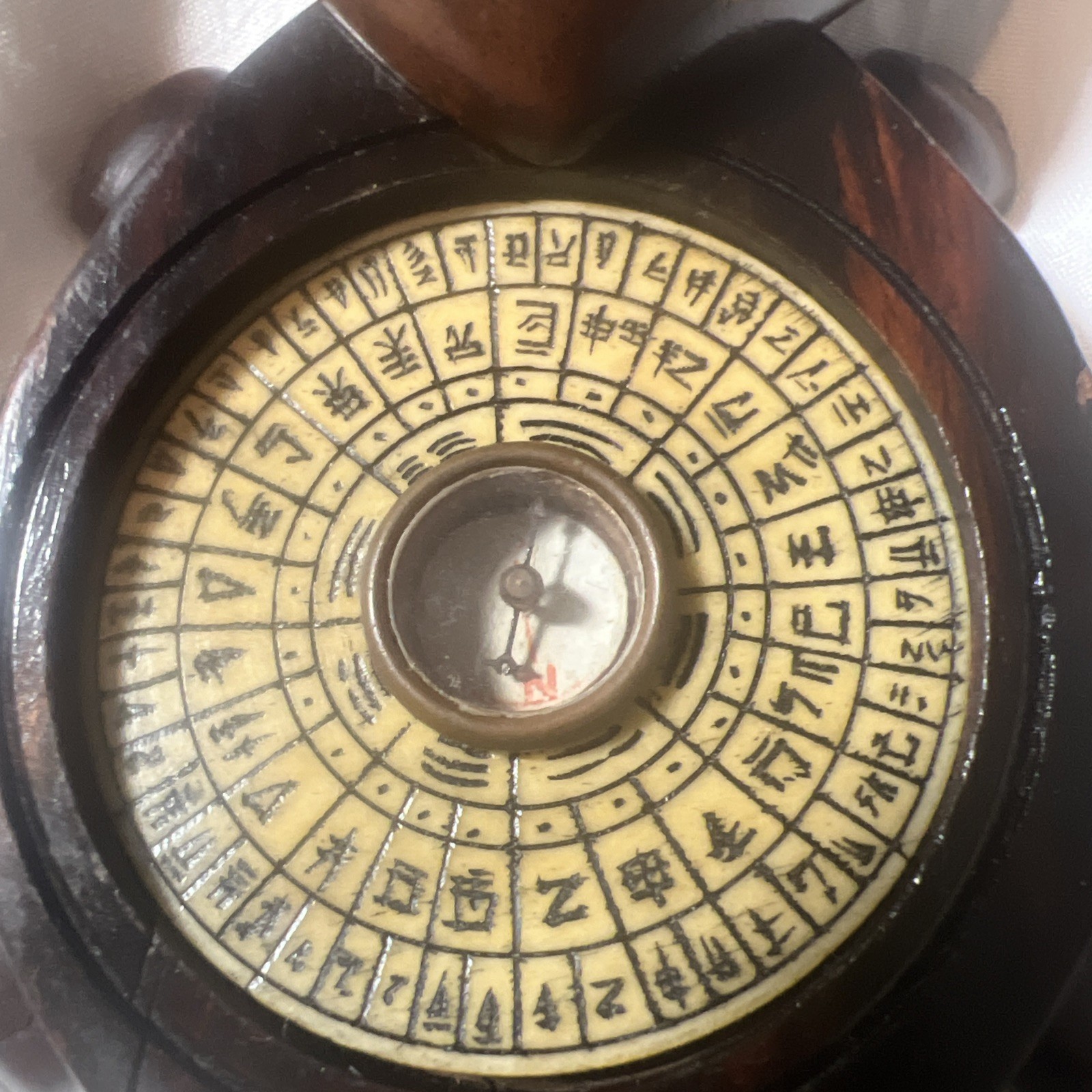 Vintage Carved Wood Turtle with Inlaid Chinese Zodiac Signs Opens to Compass
