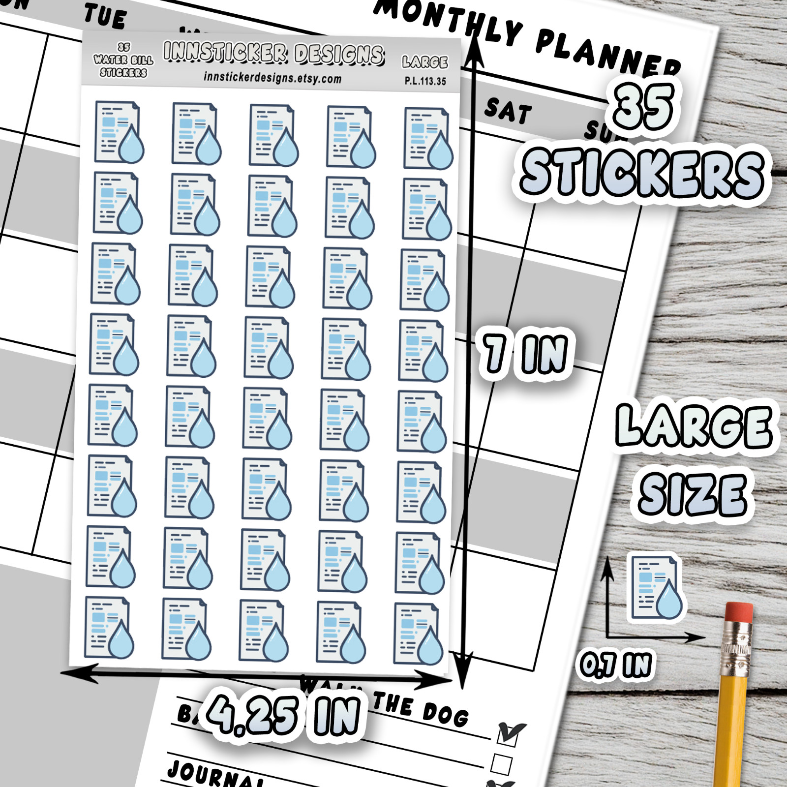 Water Bill Stickers, Mini Icon Reminder Planner stickers, Journals, Scrapbooks