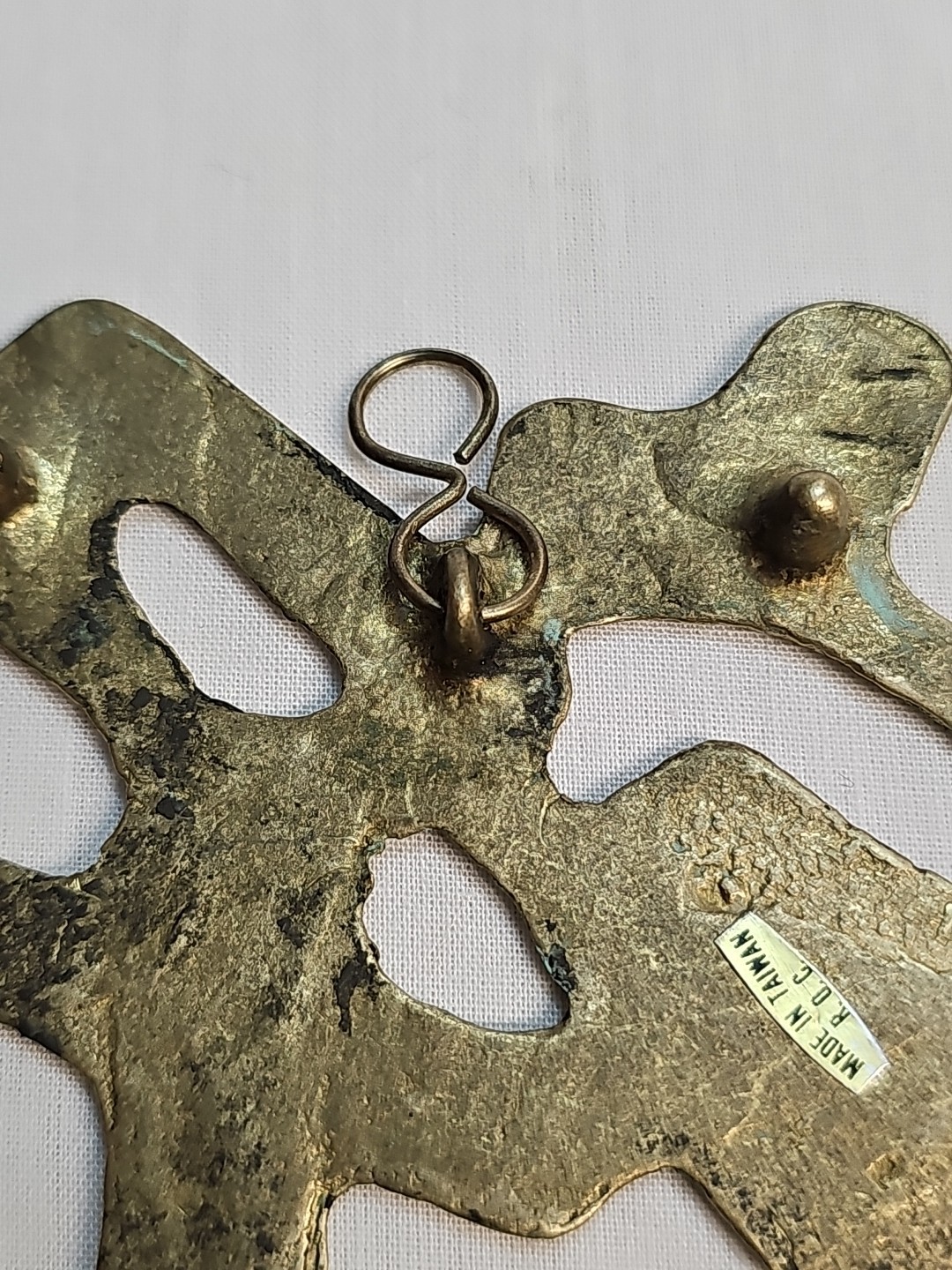 Vintage Solid Brass Chinese Character For Wealth Taiwan 6in x 4.5in