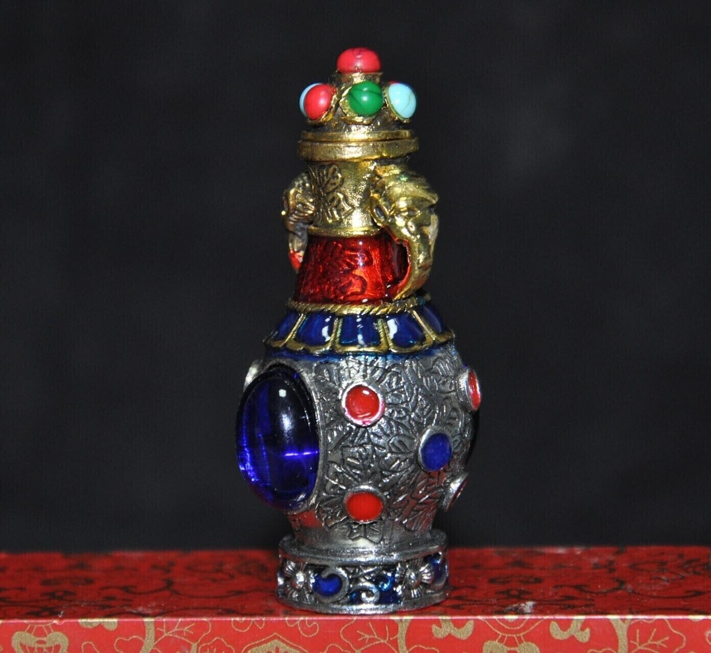 Chinese Bronze Tibetan Silver Cloisonne Gem Animal Elephant Trunk Snuff Bottle