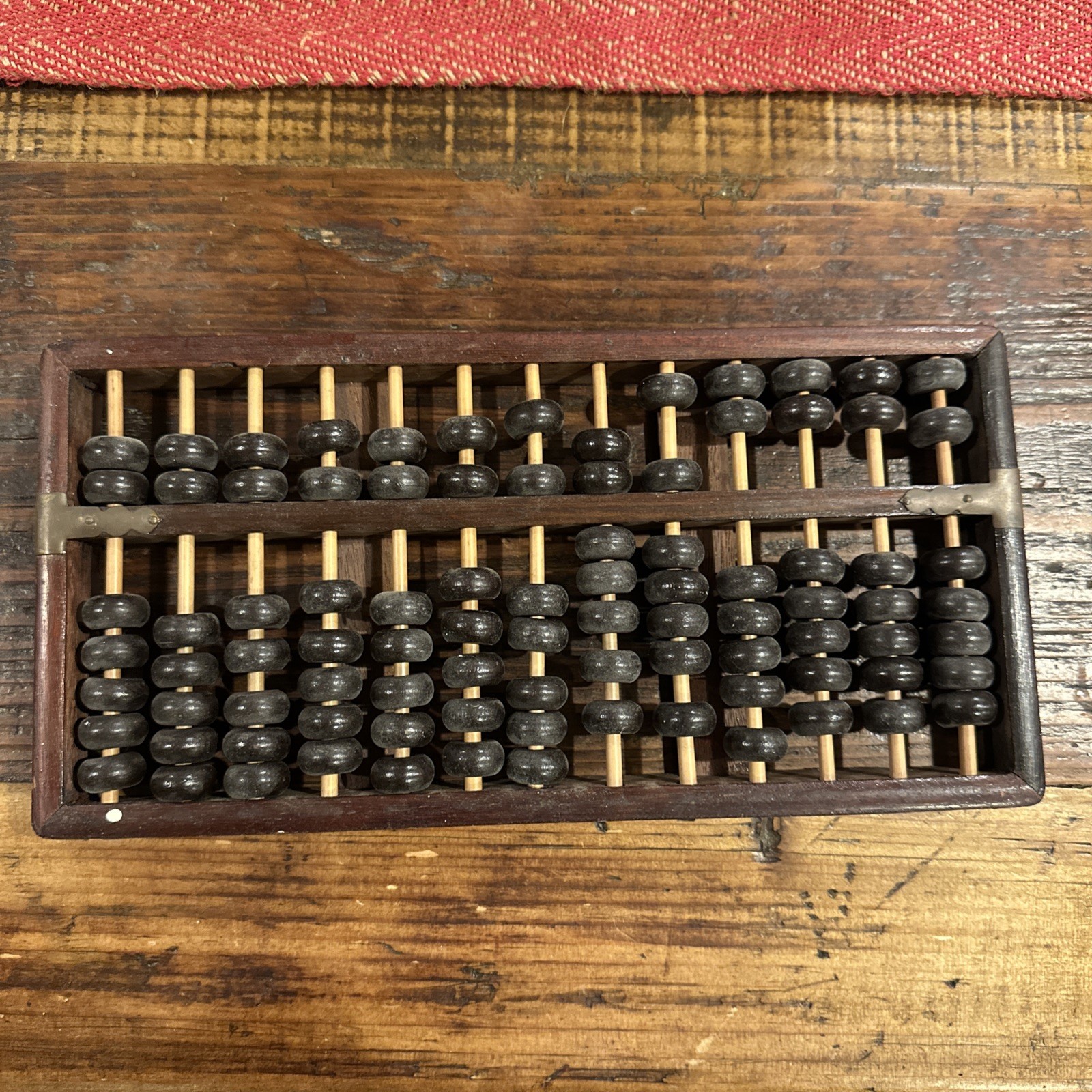 Vintage Chinese Lotus Flower Brand Abacus 11 Rods 77 Beads Brass Hardware