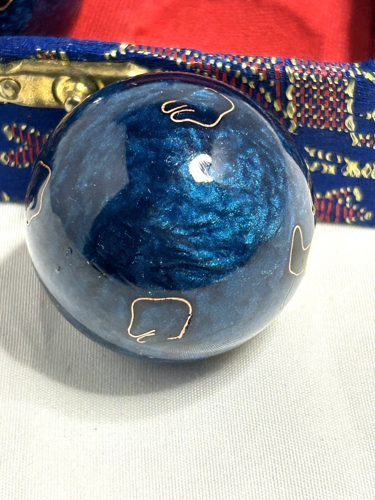 Cloisonné Chinese Meditation Balls Blue Panda Bamboo Swirl Enamel Set In Box