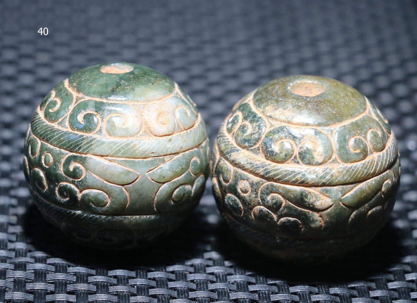 Pair of Chinese Hetian Old JADE Linking Fortune Large Ball Sphere Treasure 40MM