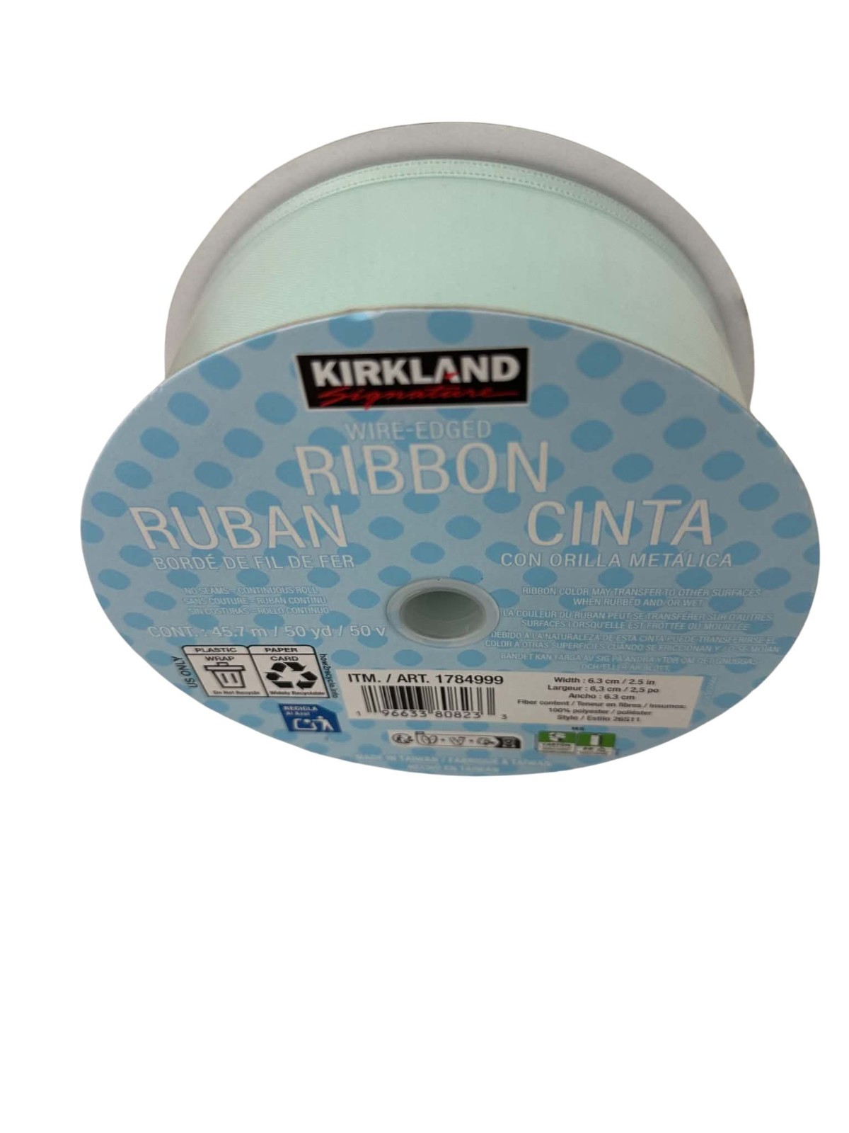 Kirkland Signature Wire Edged Ribbon 2.5 in Wide x 50 Yards Mint Green