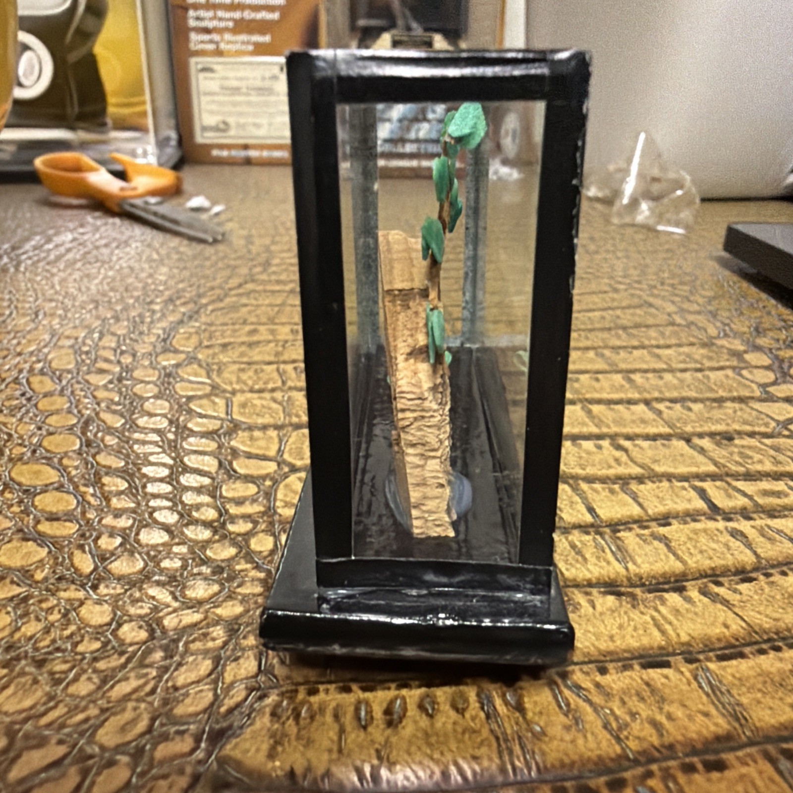 Vintage Asian Oriental Hand Carved Cork Art Shadow Box Diorama 3D Egret Pagoda