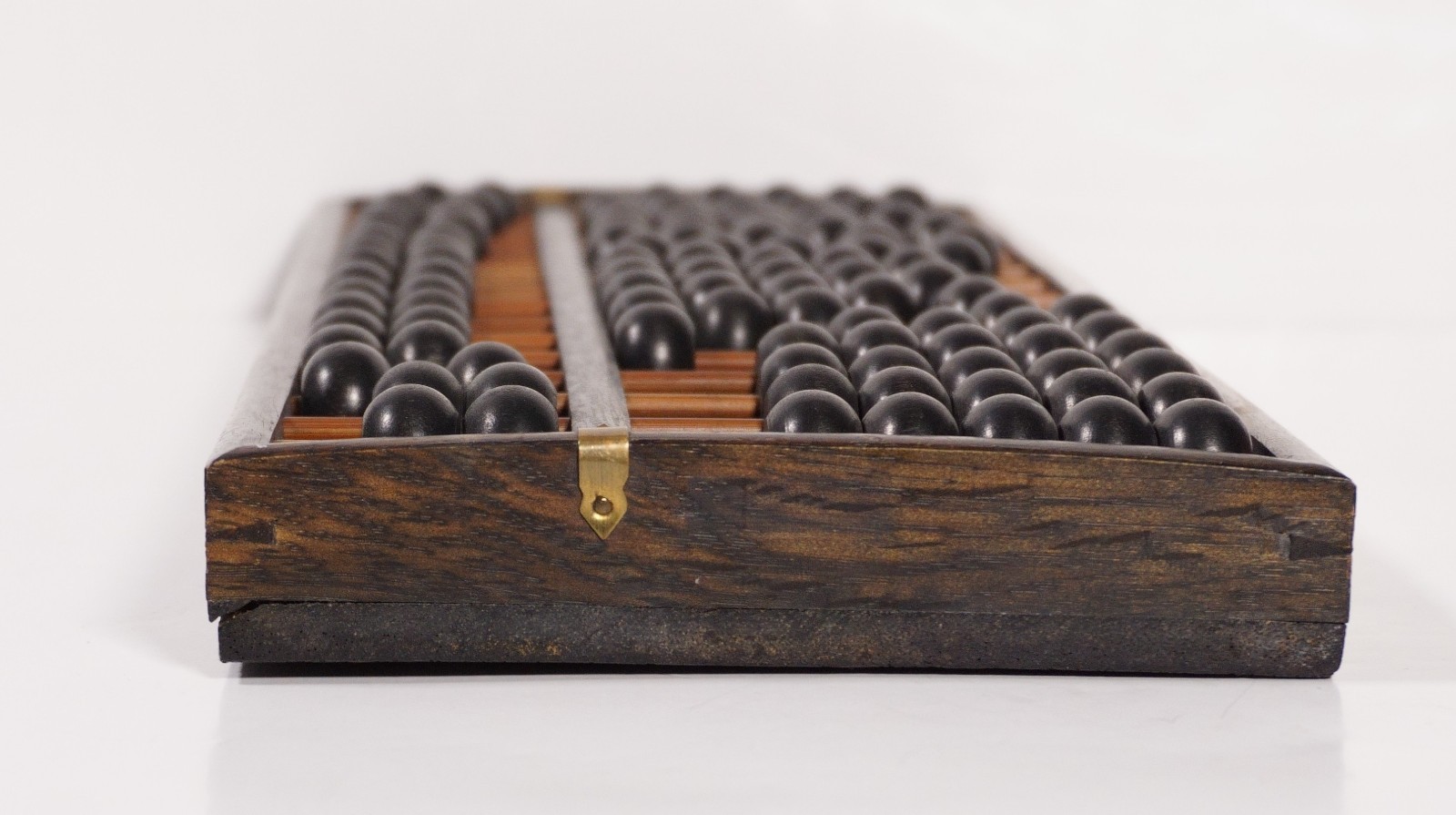 Vintage Wooden Abacus 105 Beads Two-Tone Black & Brown Wood Brass Accents (R4)