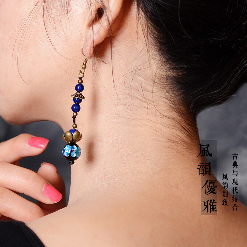 Chinese Coloured Glaze/Stone Flower Tibetan Style Fashion Earbob Earrings