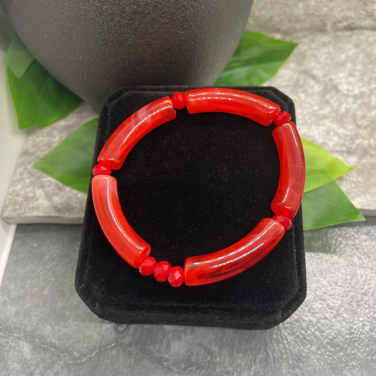 Handmade Bamboo Tube Bangle Stackable 6.5” Plus Stretch Bracelet New A1687