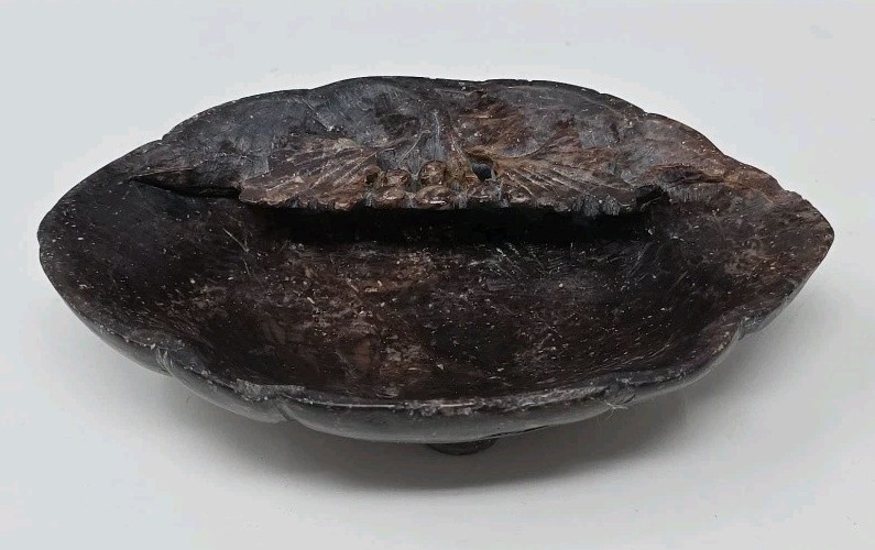 Vintage Chinese Hand-Carved 5×3″ Footed Soapstone Trinket Dish Brown