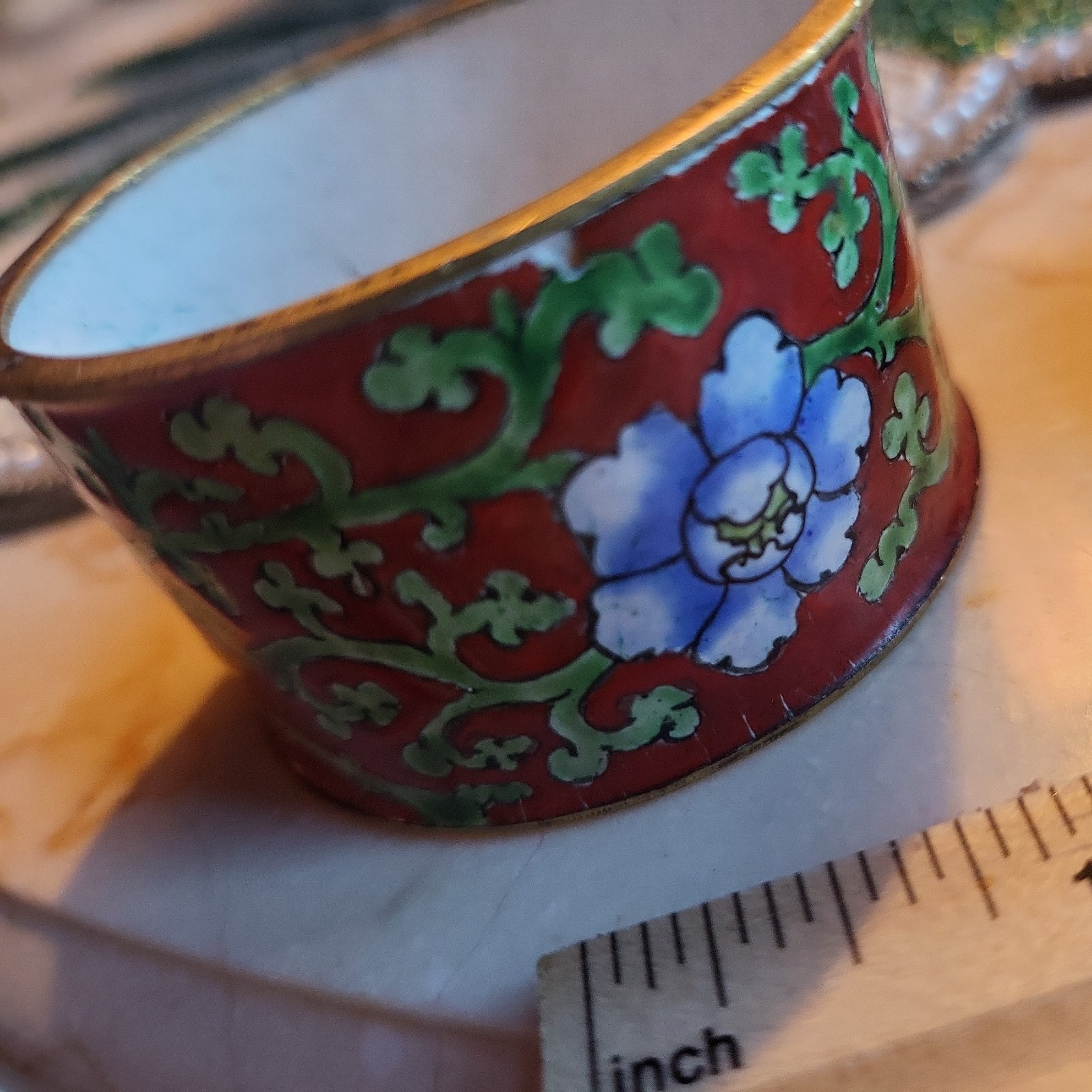 4 Vintage Cloisonné Napkin Ring Enamel red asian Floral Design Unique Multicolor