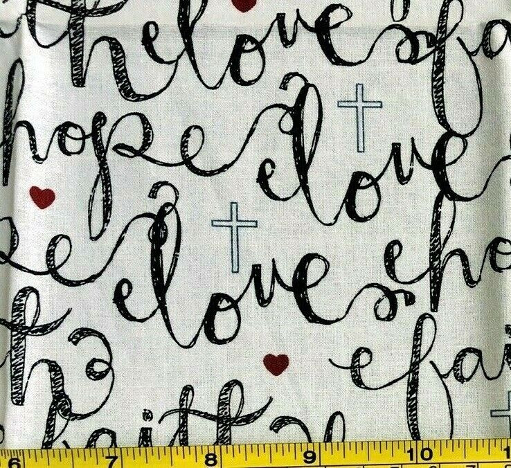 Tina Scrap 9″x21″ Faith Hope Love Christian religious Cross Words Cotton Fabric