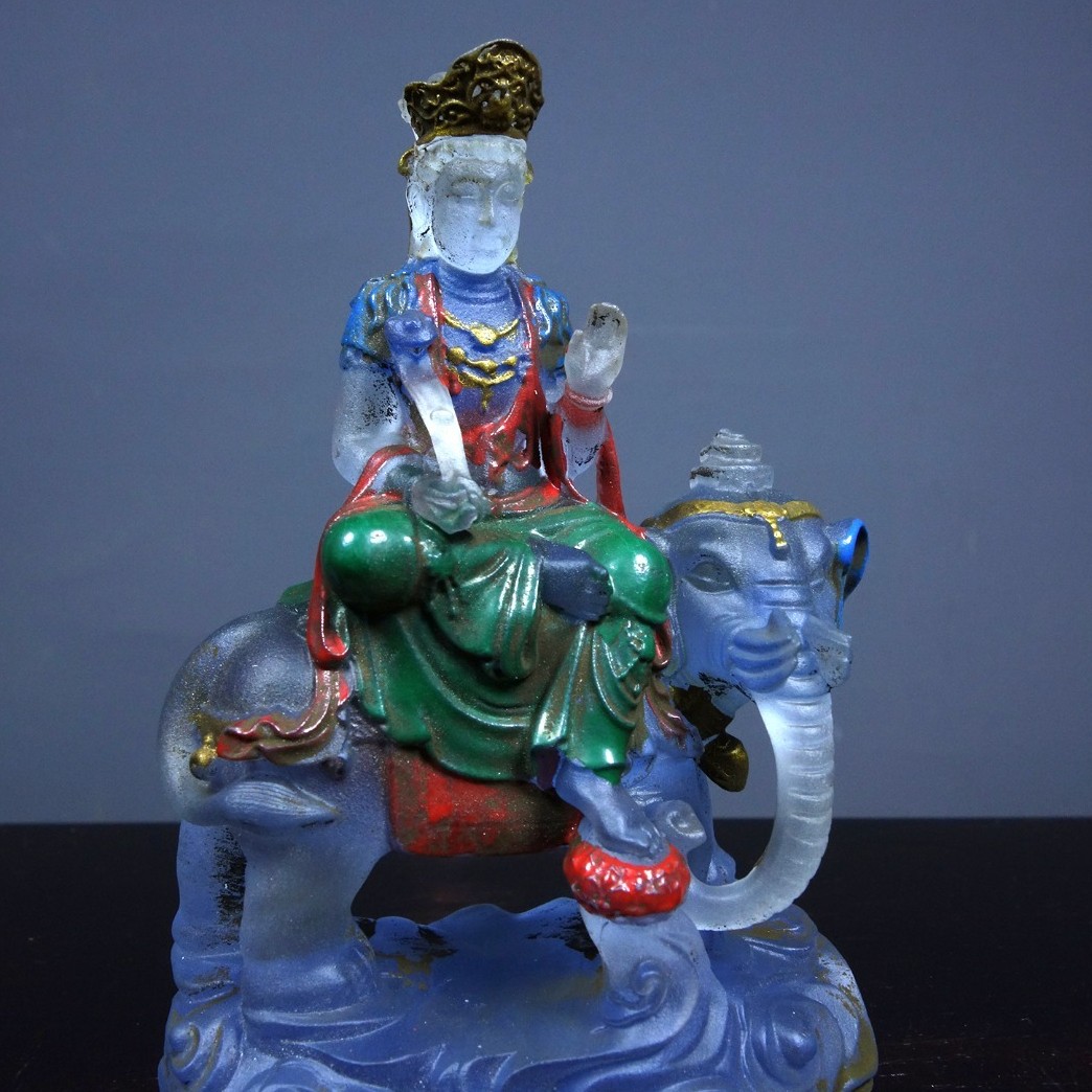 Vintage Old Liuli Samantabhadra Statue, Hand-Painted Gilded, 12cm