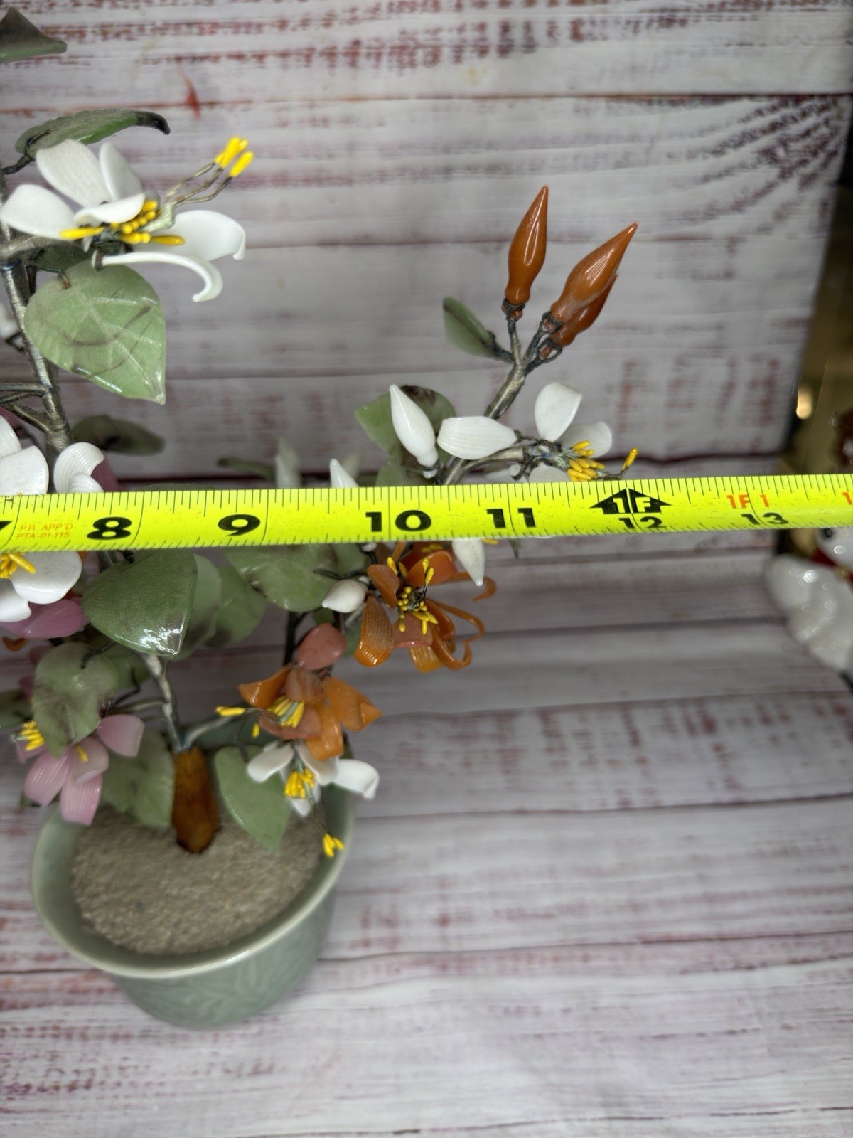 Vintage Japanese Chinese Asian Jade Glass Flowering Bonsai Tree 16”x12” Wide