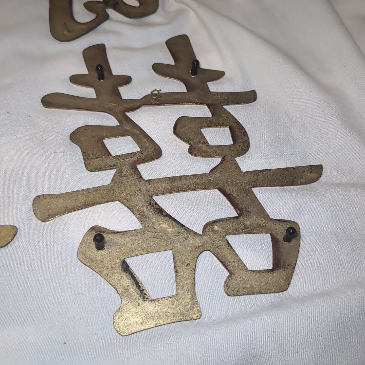 6x Vintage Brass Chinese Japanese Symbols Wall Hanging Trivets Solid Brass 11″