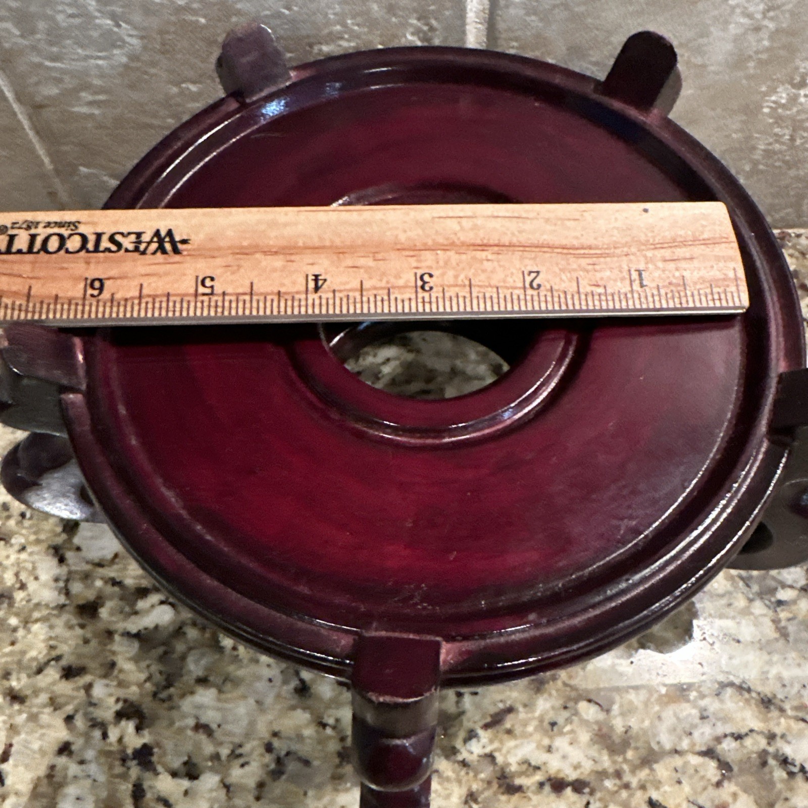 Vintage Chinese Dark Cherry Wood Stand 6” Diam For Urn Plant Fish Bowl