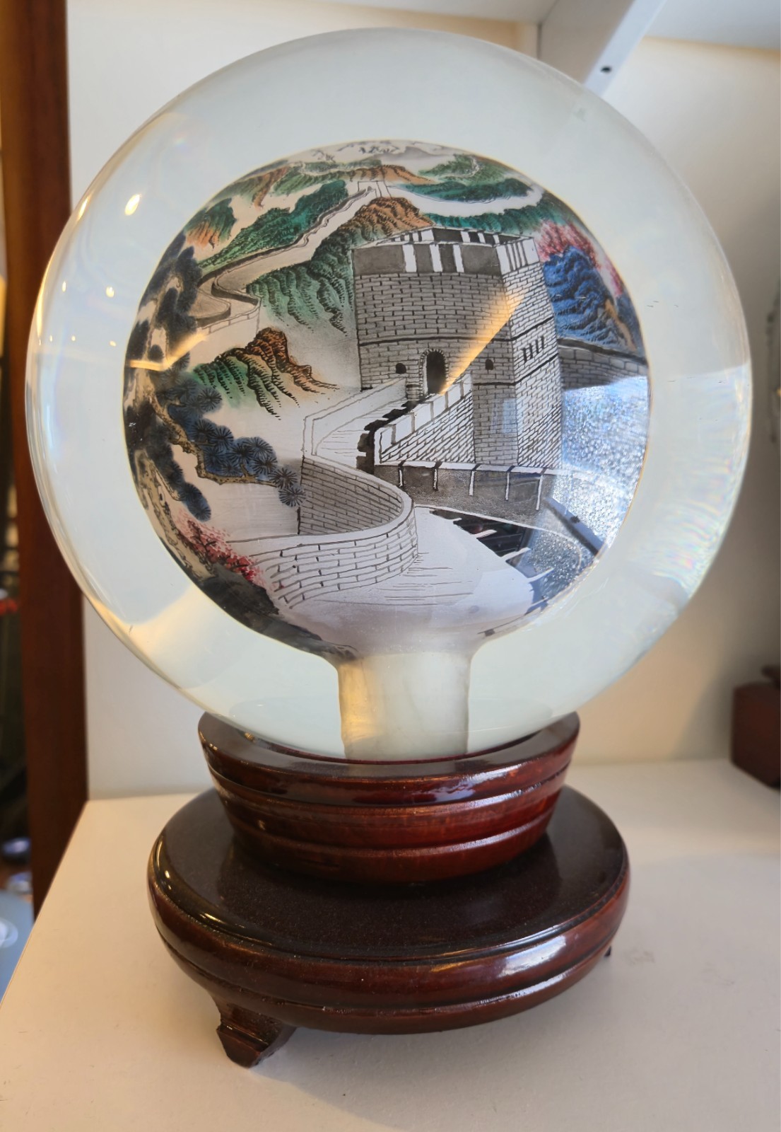 Chinese reverse hand painted heavy glass sphere orb ball 8″ dia. – Great Wall
