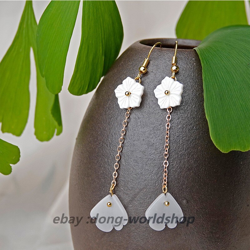 China Conch/Coloured Glaze Flower Gild Tibetan Style Vogue Earbob Earrings