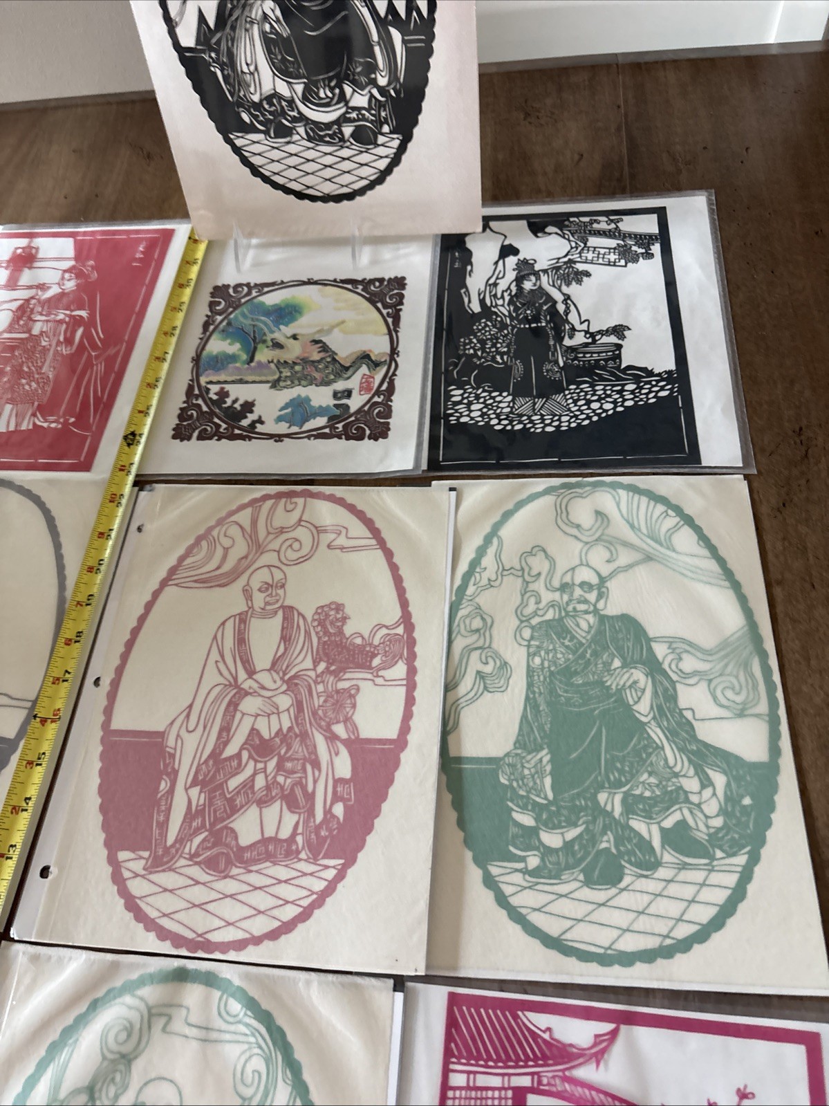 LOT 10 Chinese Asian Folk Paper Cuts Art Colors Japan Buddah VTG Dragon Jianzhi