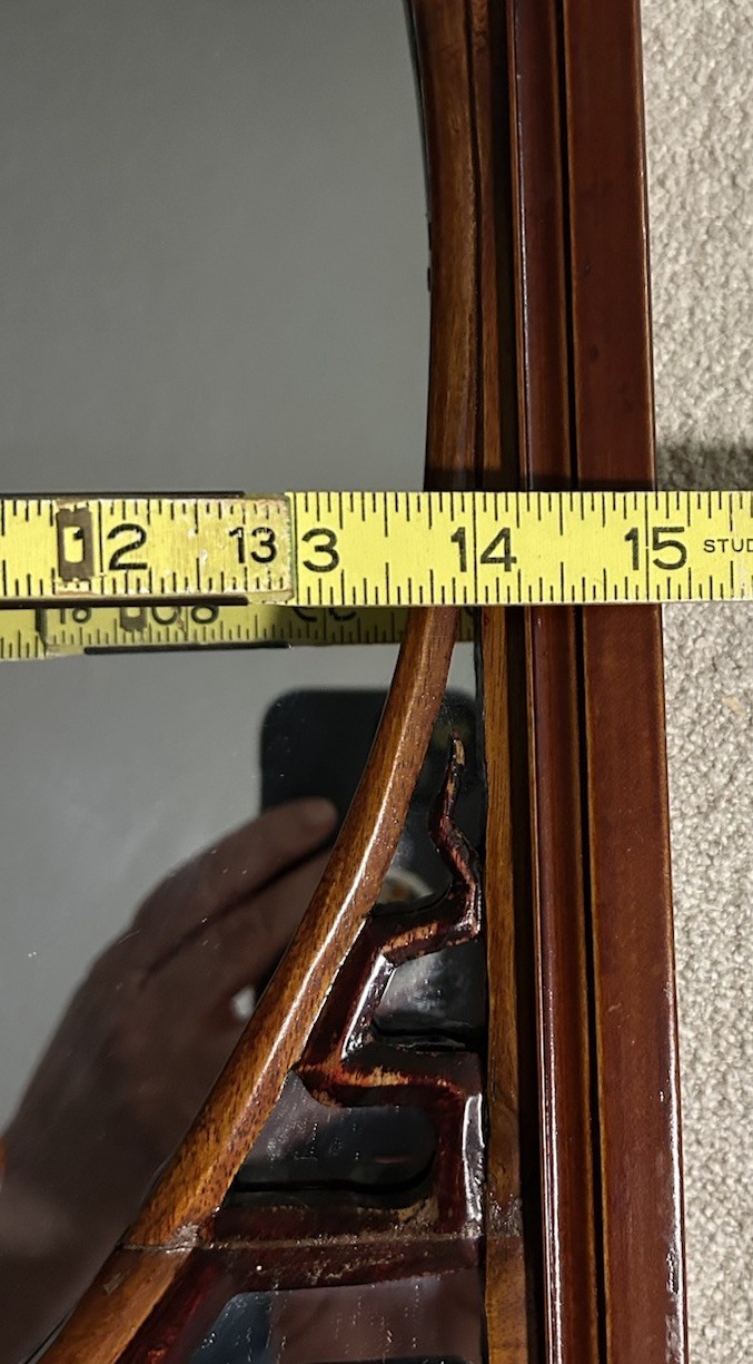 Chinese Red Asian Mirror, Solid Fir Hand Carved Lattice Design Brass Hanger