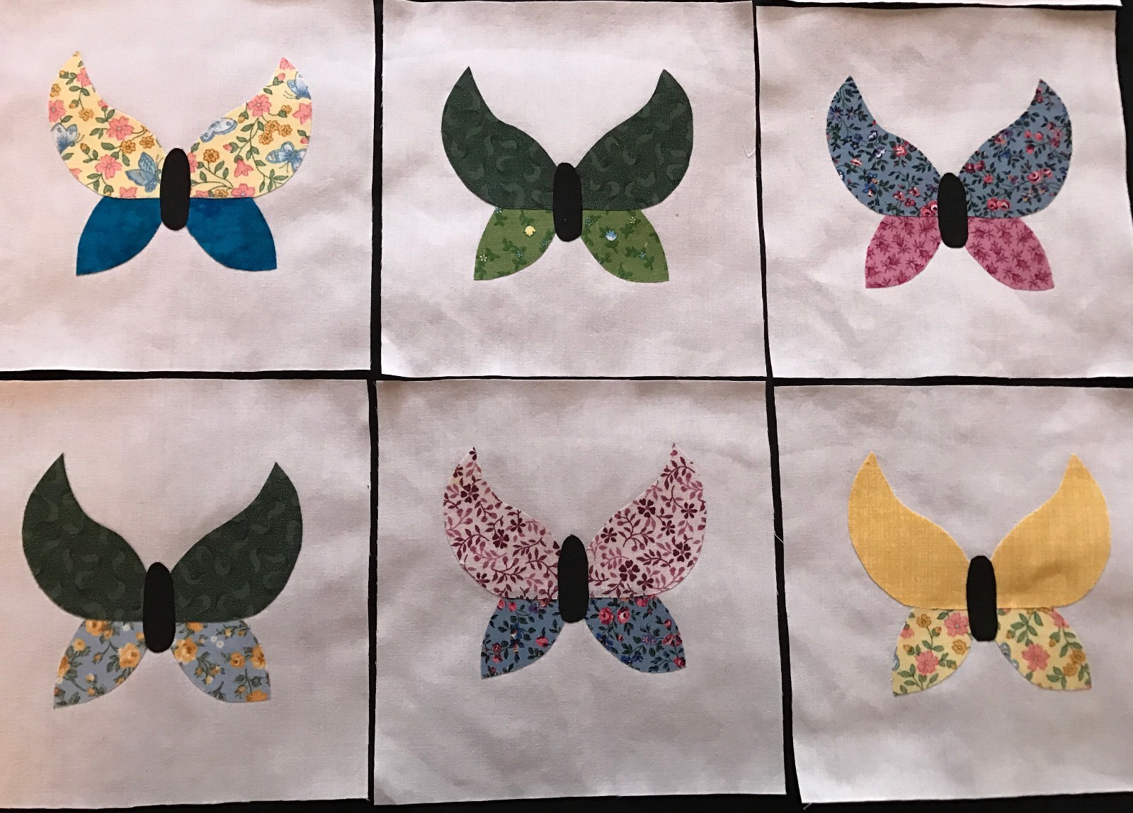 Quilt Top Blocks 6 Inch Square Patchwork Fabric Butterfly Applique Lot of 9