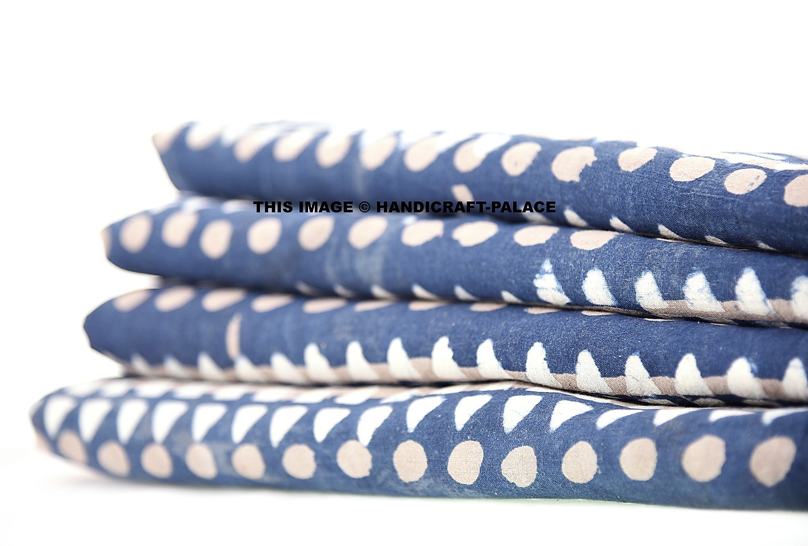 Hand Printed Cotton Fabric Anokhi Indigo Blue Polka Dots 2.5 yard Block Print