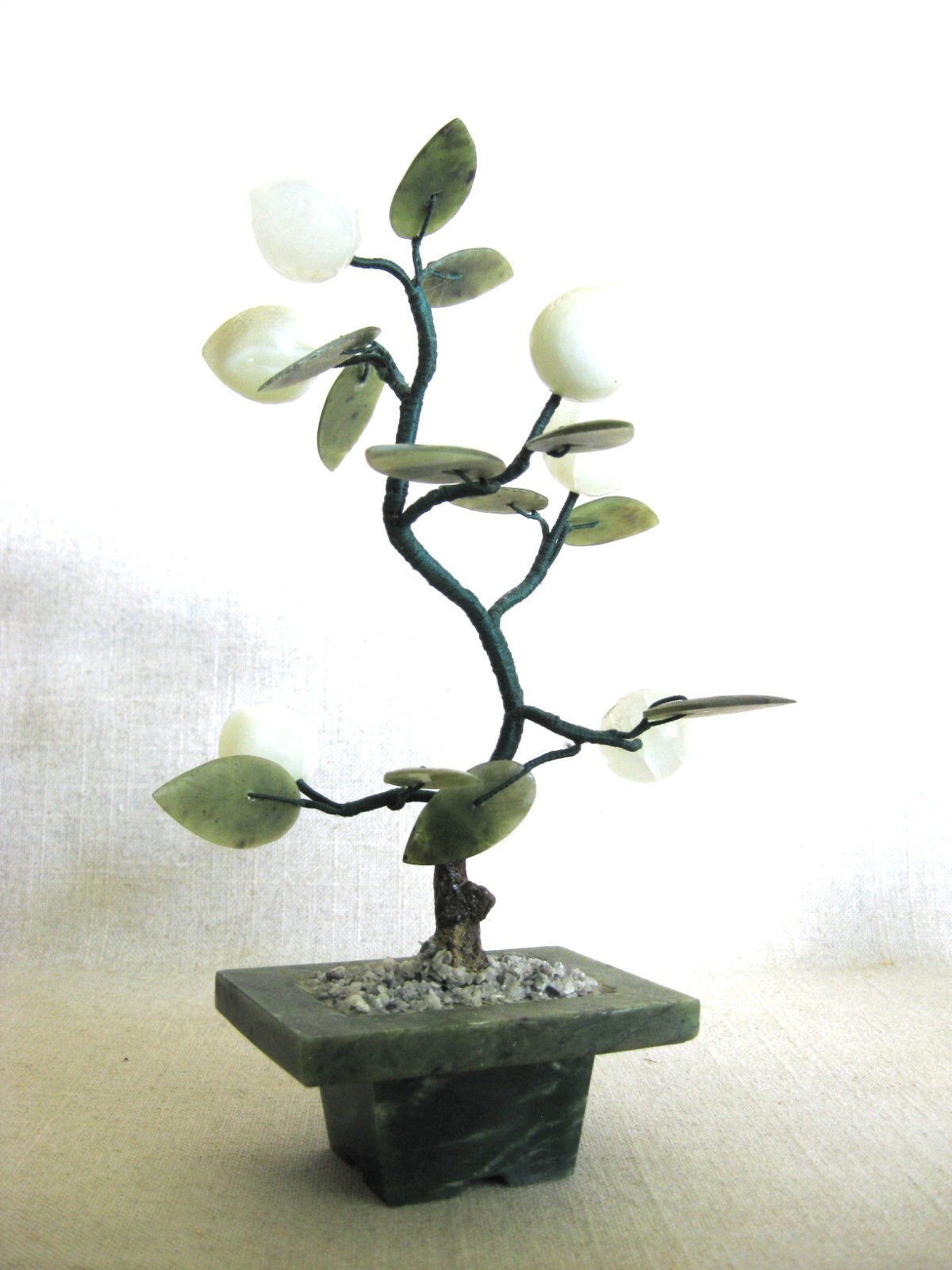 Vintage Carved Stone Flowering Bonsai Tree Sculpture Asian Style Home Décor