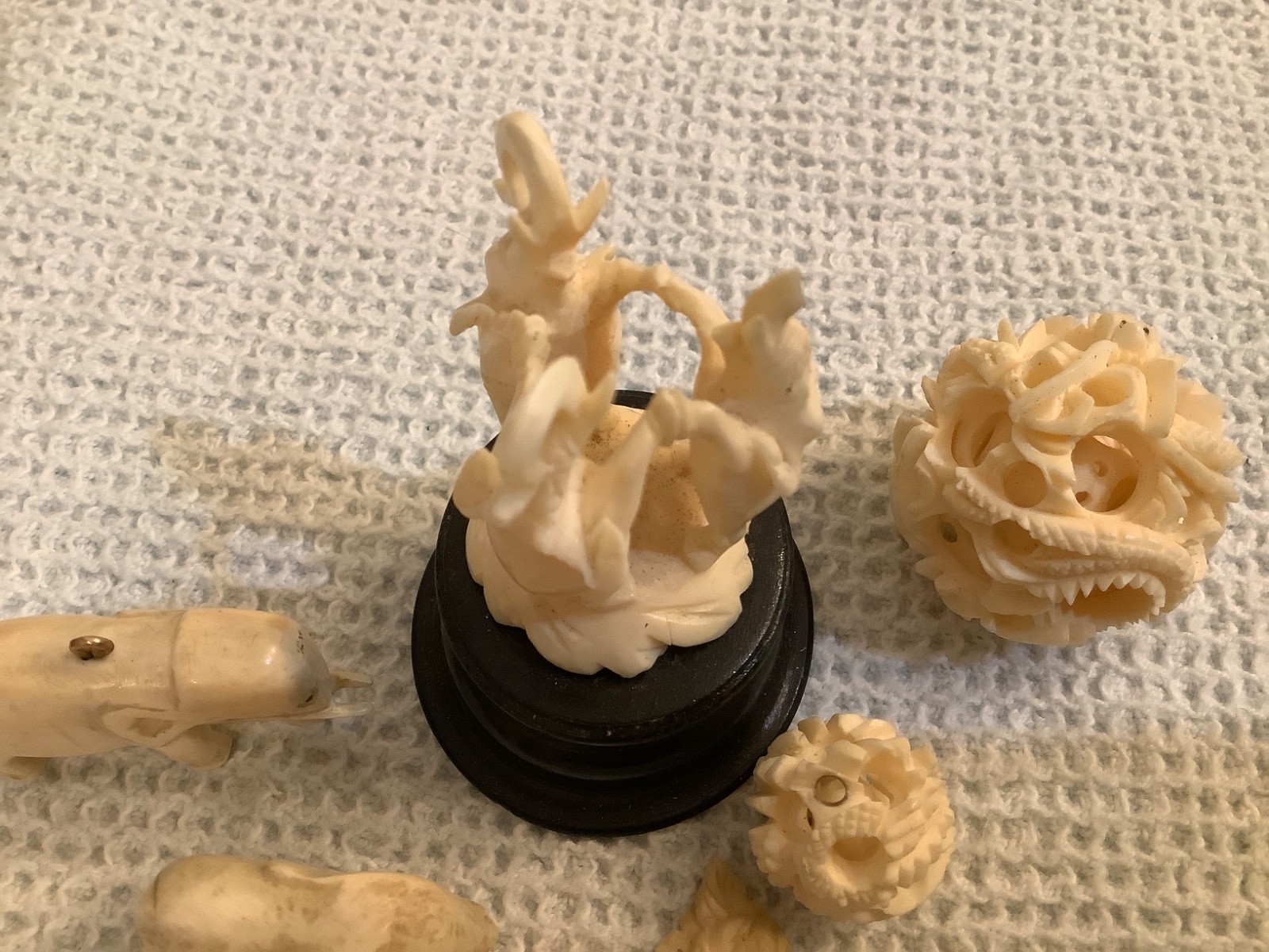 6 Chinese Carved Layered Dragon Magic Puzzle Balls Elephants Pendant Lot