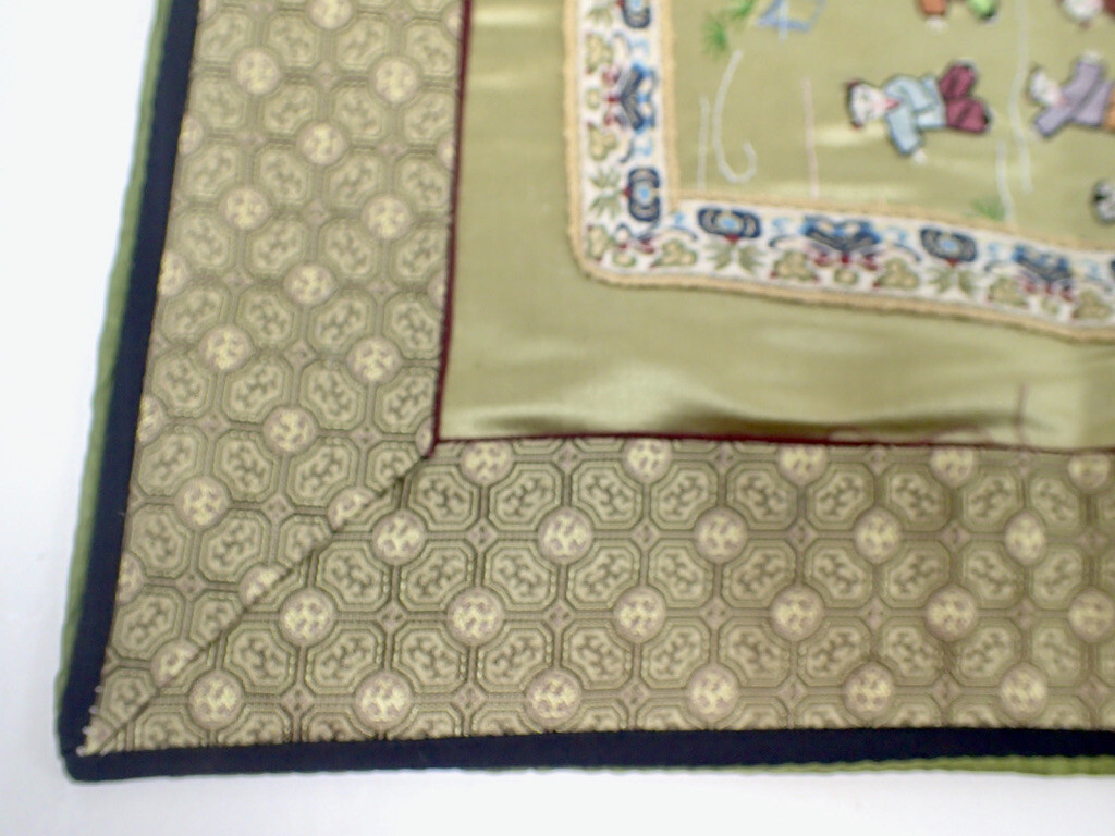 Vtg. Chinese Embroidered Silk Tapestry People & Activities 26″ x 13″ w/ Backing