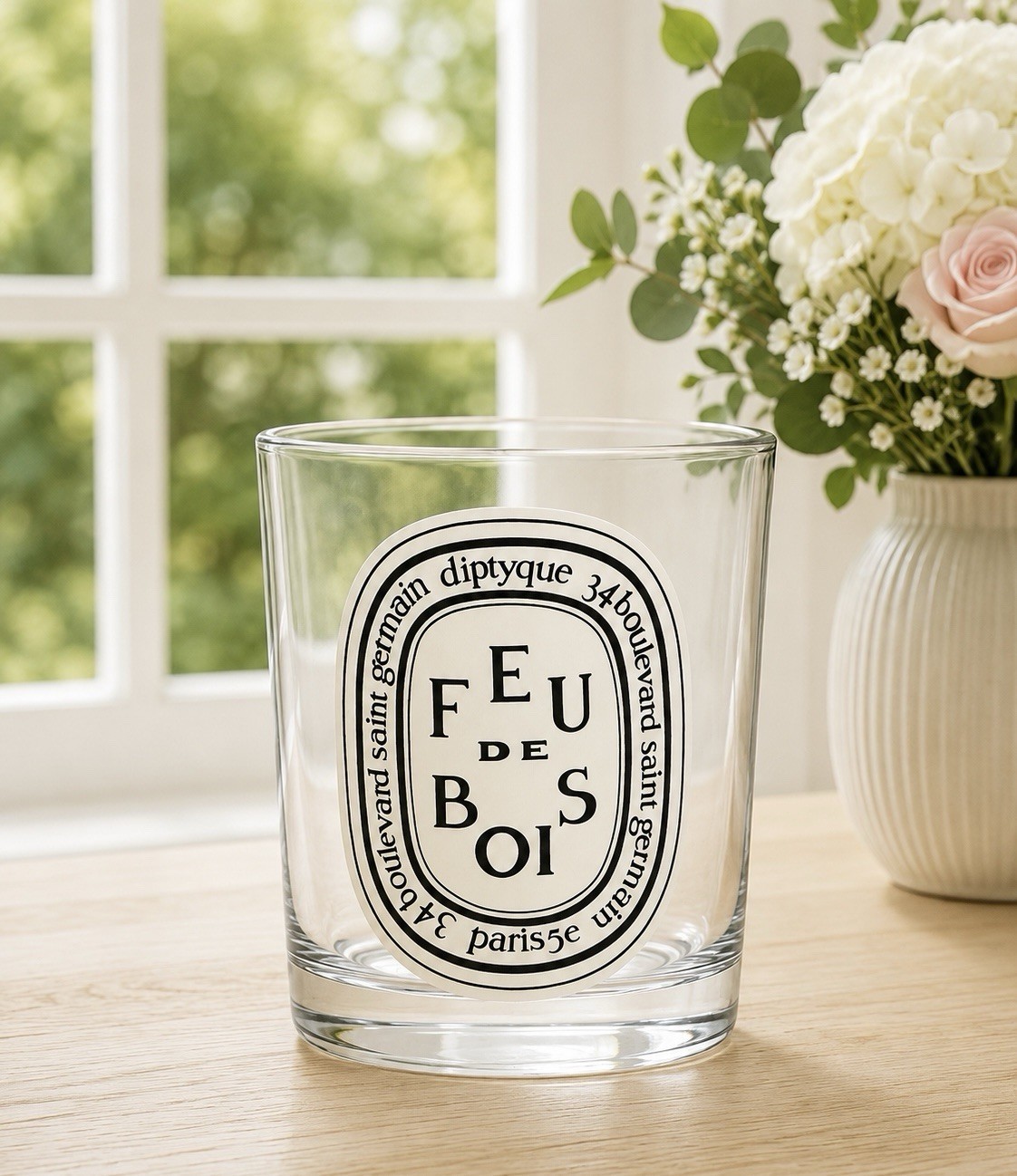 Diptyque Paris France FEU DE BOIS Empty Clear Candle Jar Glass 6.5 ounce