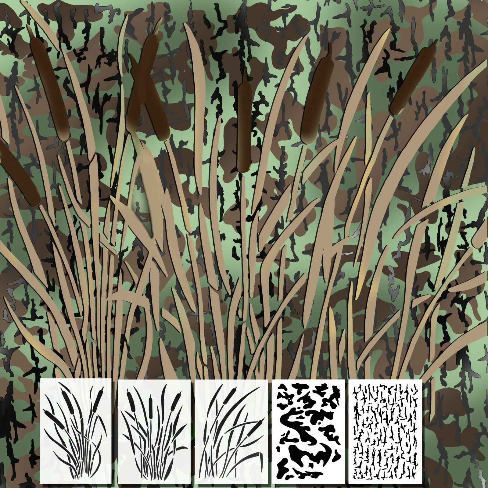 Duck Boat Camouflage Stencils Camo Spray Paint Stencil Cattails Bark Army 5PACK