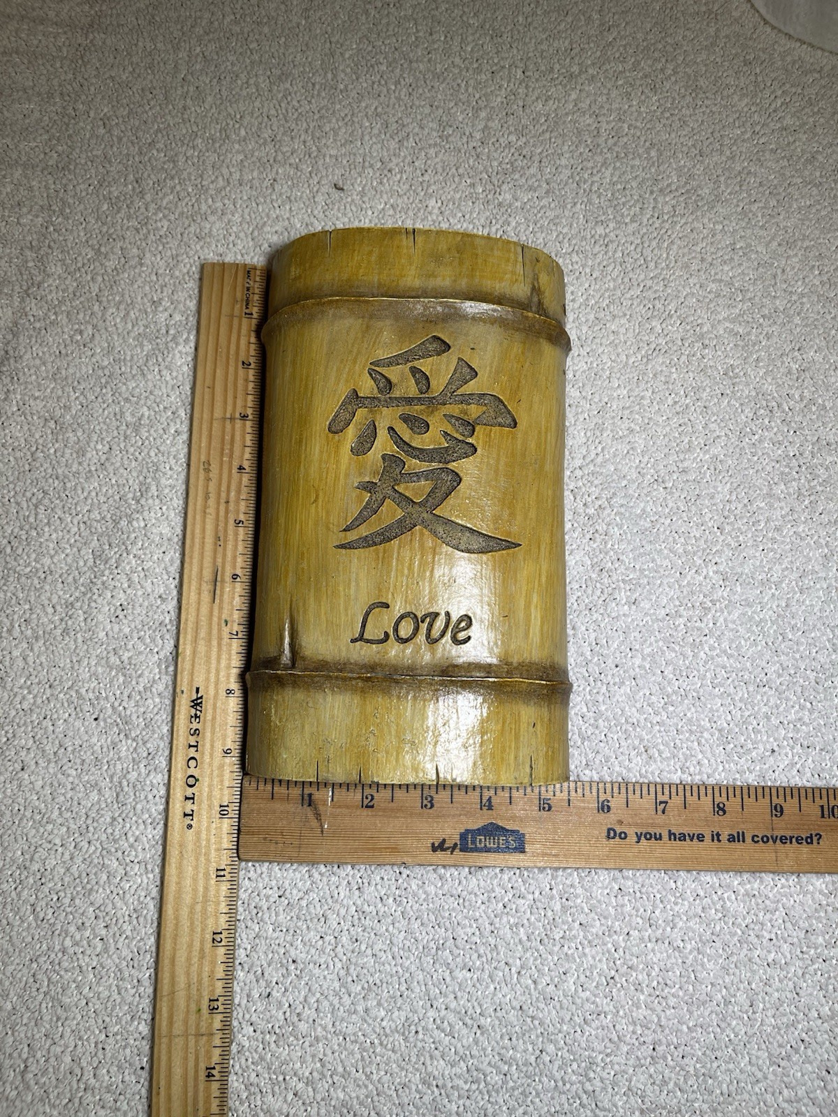BAMBOO BLOCK WALL PLAQUE LOVE Wall Art Decor ASIAN FLAIR DECOR wood