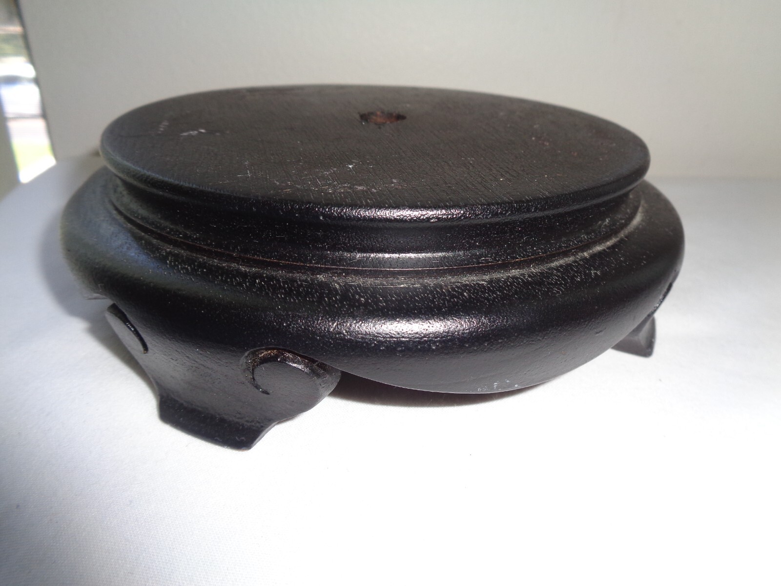 Vintage Black Chinese Carved Wood Footed Vase Lamp Stand Base 5″