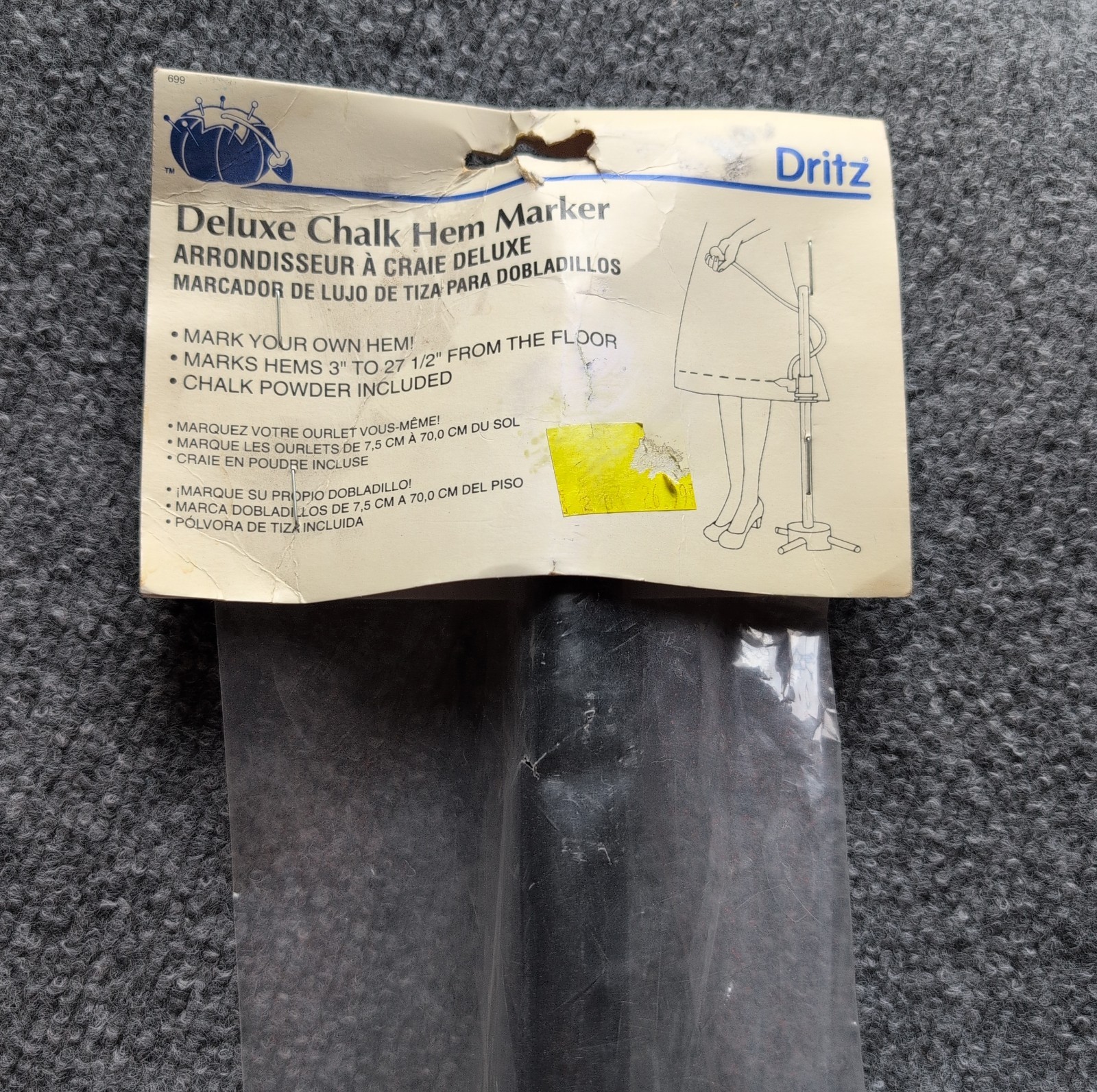Dritz Deluxe Chalk Black Hem Marker with Powder 3.5″ To 28″ Sewing Vtg England
