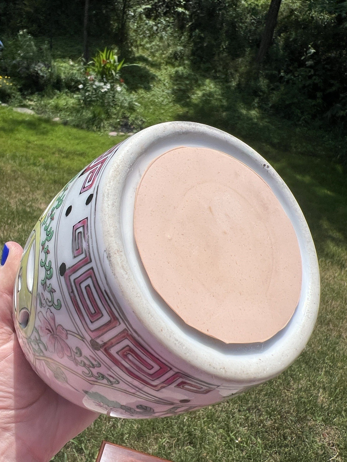 VTG Handpainted Famille Rose Chinoiserie Porcelain Plant Stand Riser Pedestal