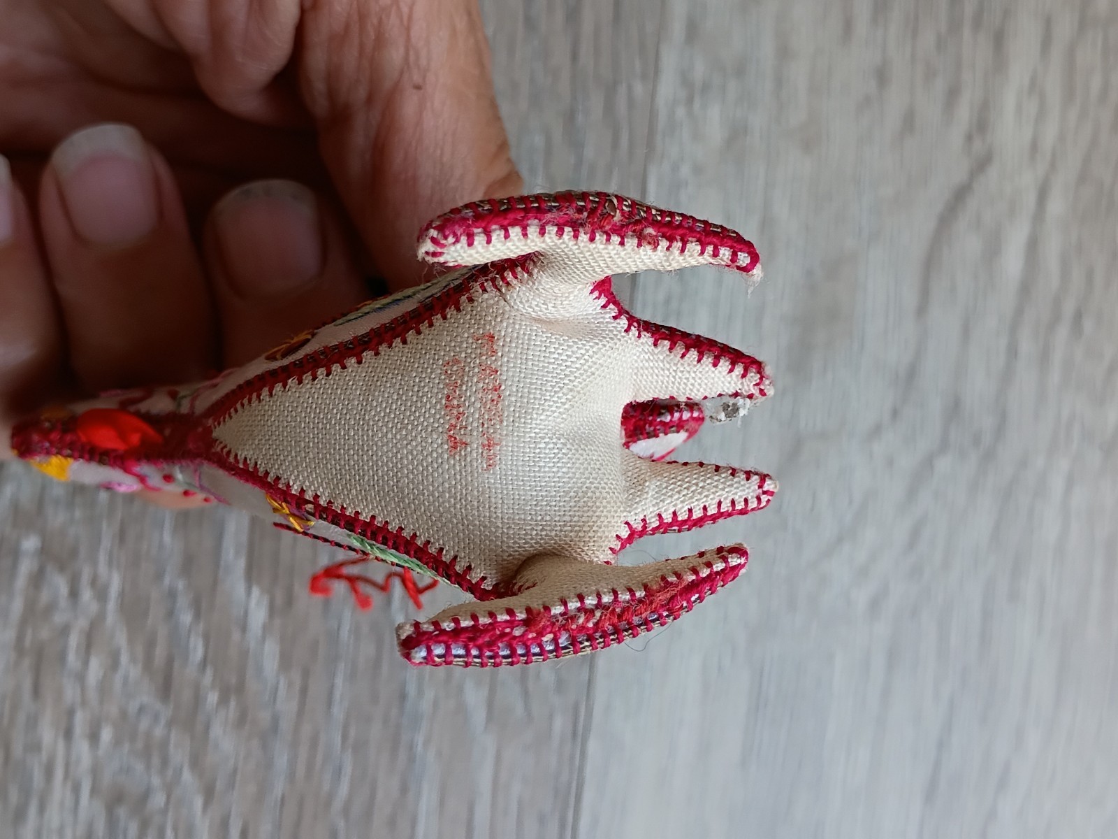 Silk Stuffed Rooster Ornament 3.25″ Figurine Handmade Chinese Embroiderd VTG
