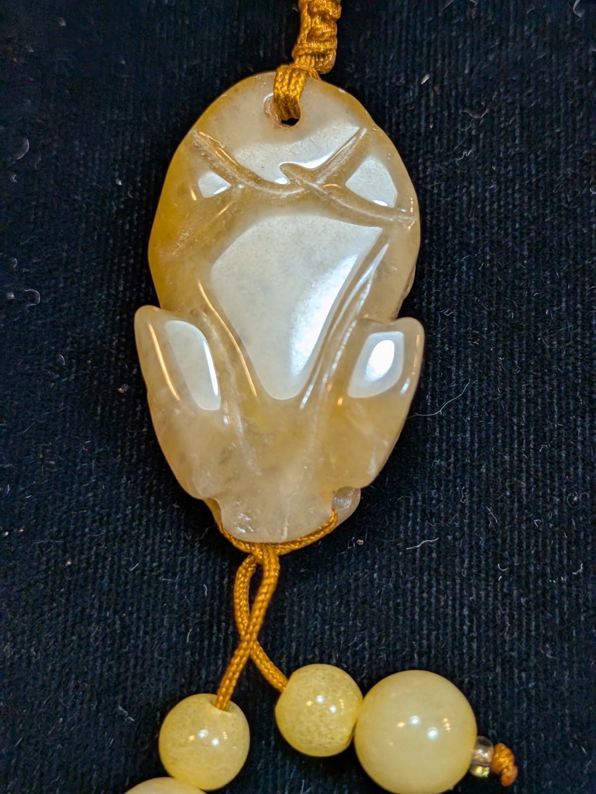 NOS Chinese Yellow /Honey Jadeite Lucky Frog Pendant 1980-2000 Ships US