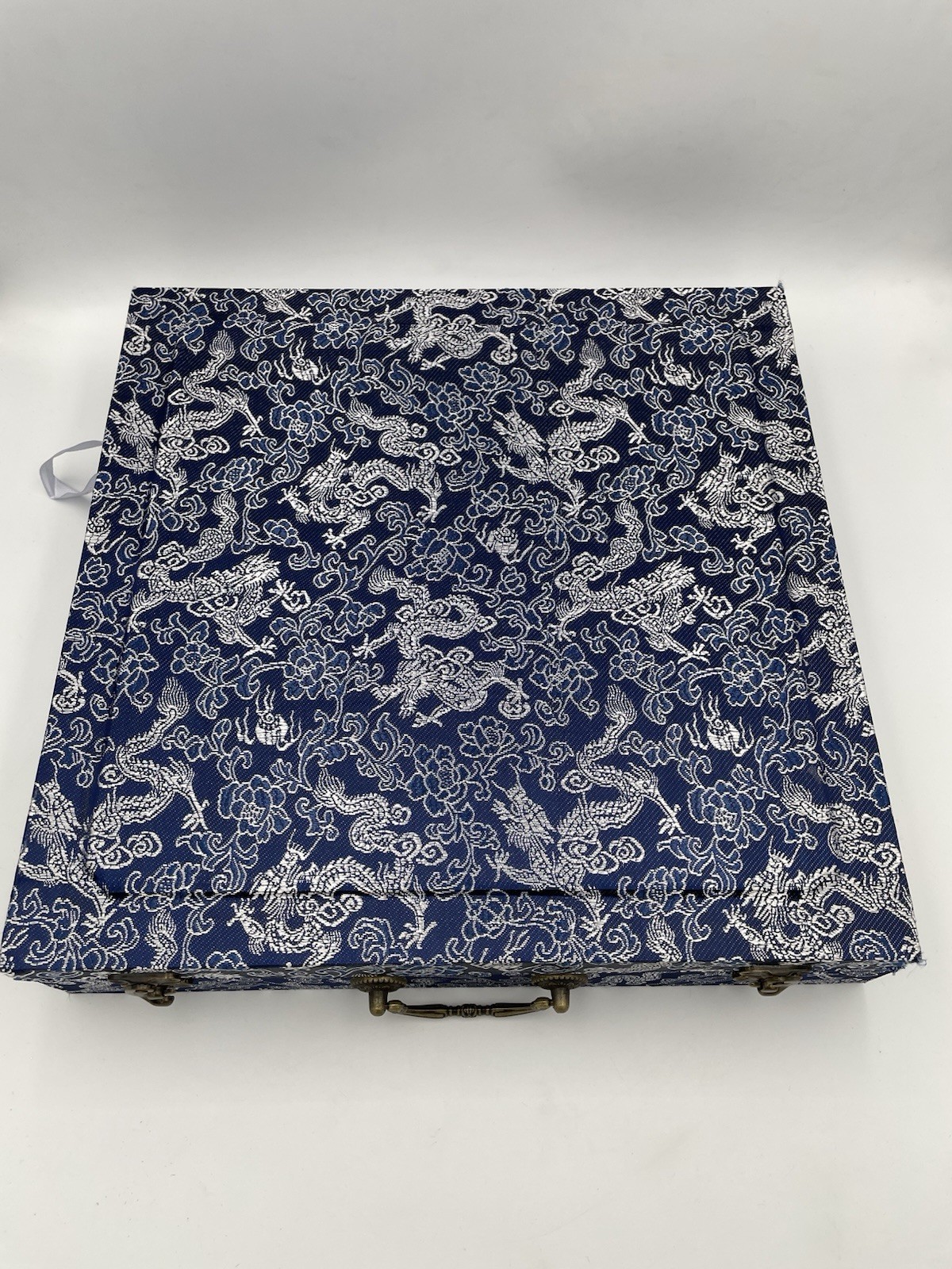 Chinese Brocade Fabric Case Box Replacement Blue Dragon Empty