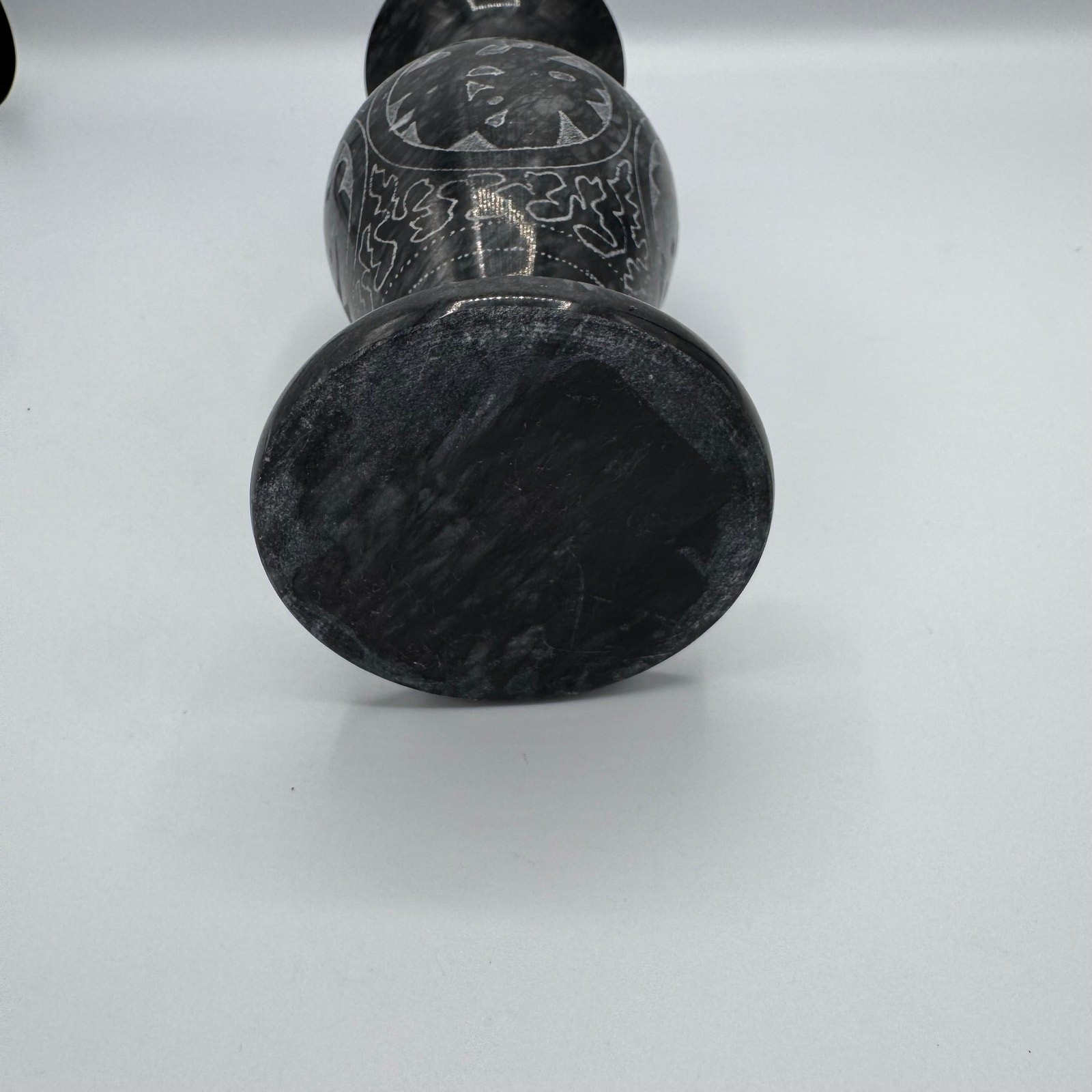 Hand-Carved Asian Black Stone Vase – 8” Tibetan or Chinese Style